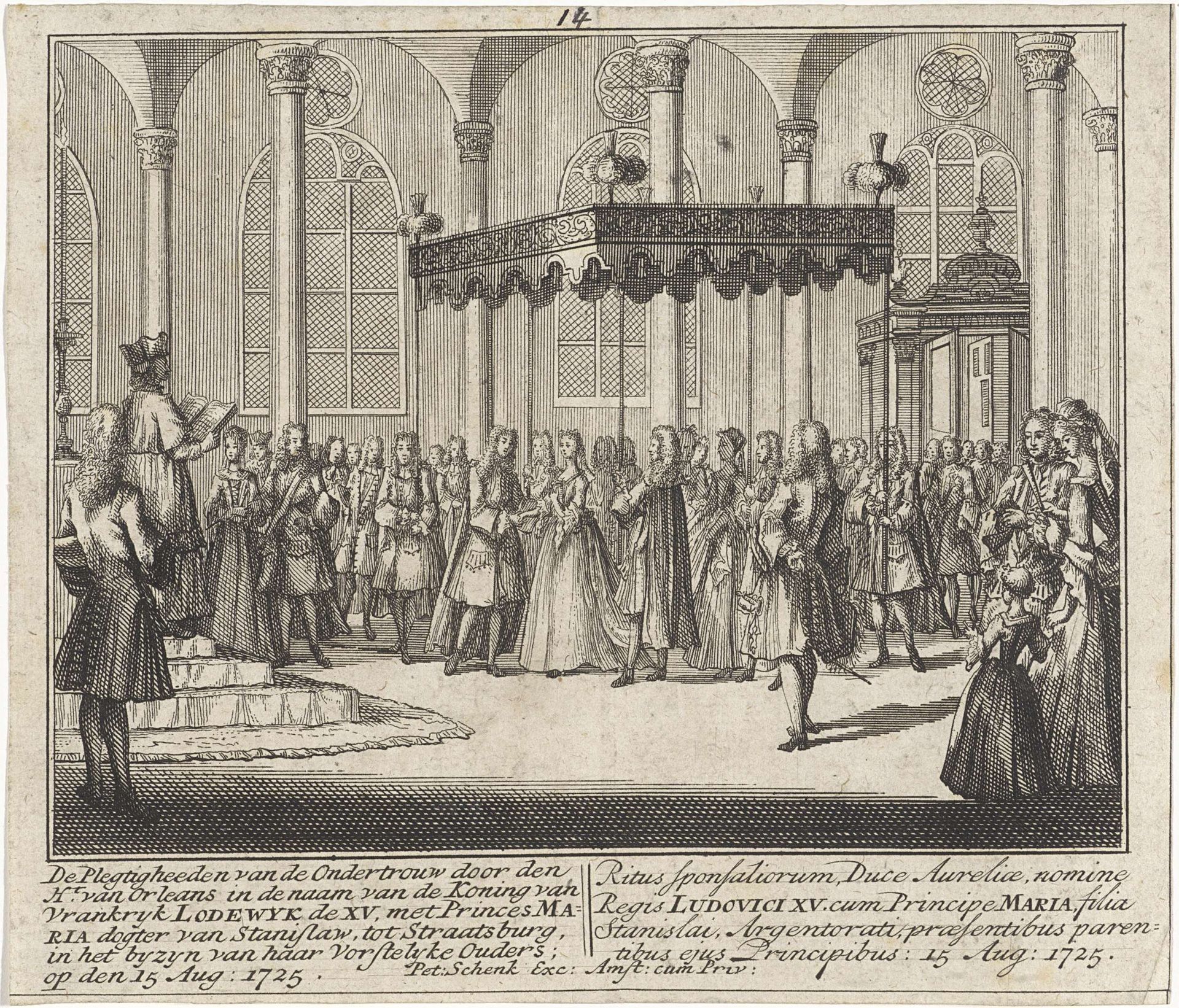 Ondertrouw van Lodewijk XV en Maria Lesczinska by Leonard Schenk
