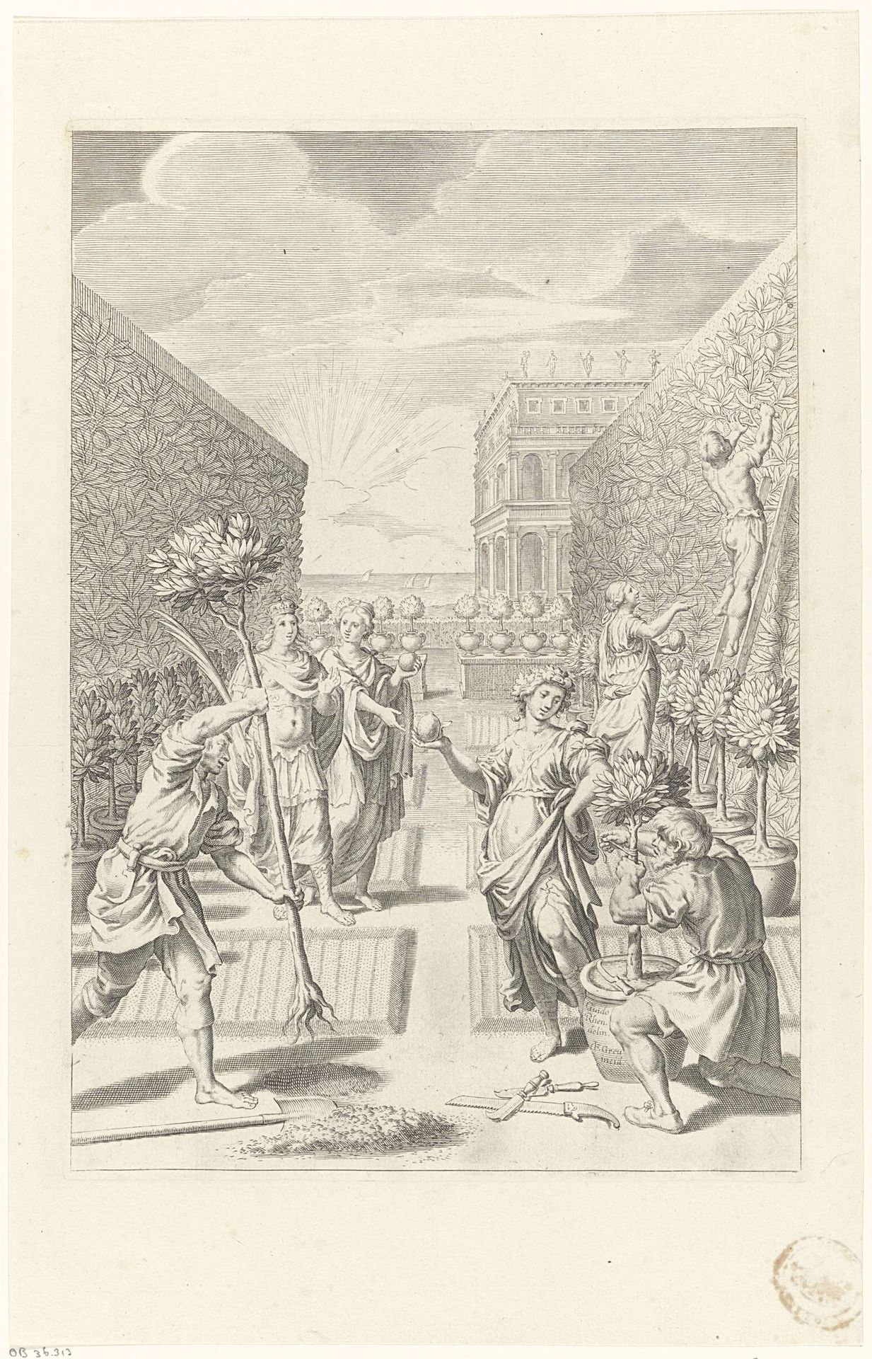 Het planten van de sinaasappel- en citroenbomen in Genua by Johann Friedrich Greuter