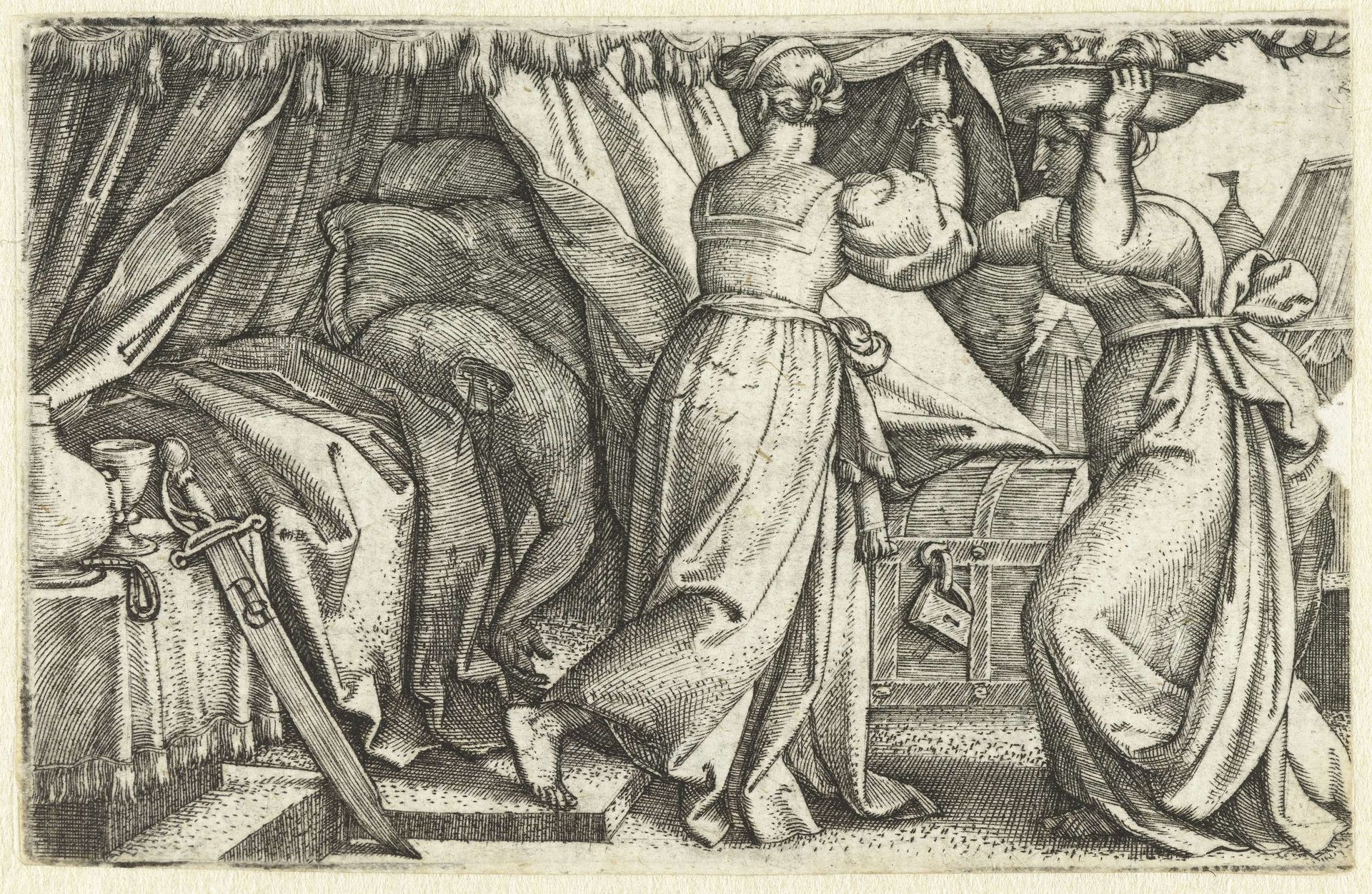 Judith en haar diensmaagd met onthoofde Holofernes by Georg Pencz