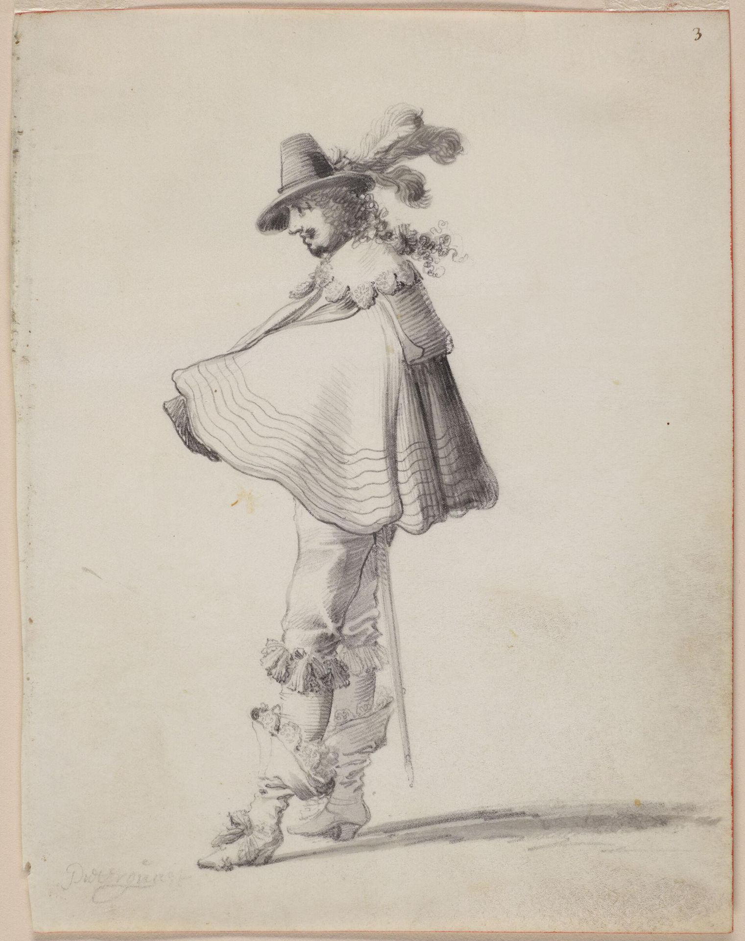 Standing Man with Plumed Hat and Cape by Pieter Jansz. Quast