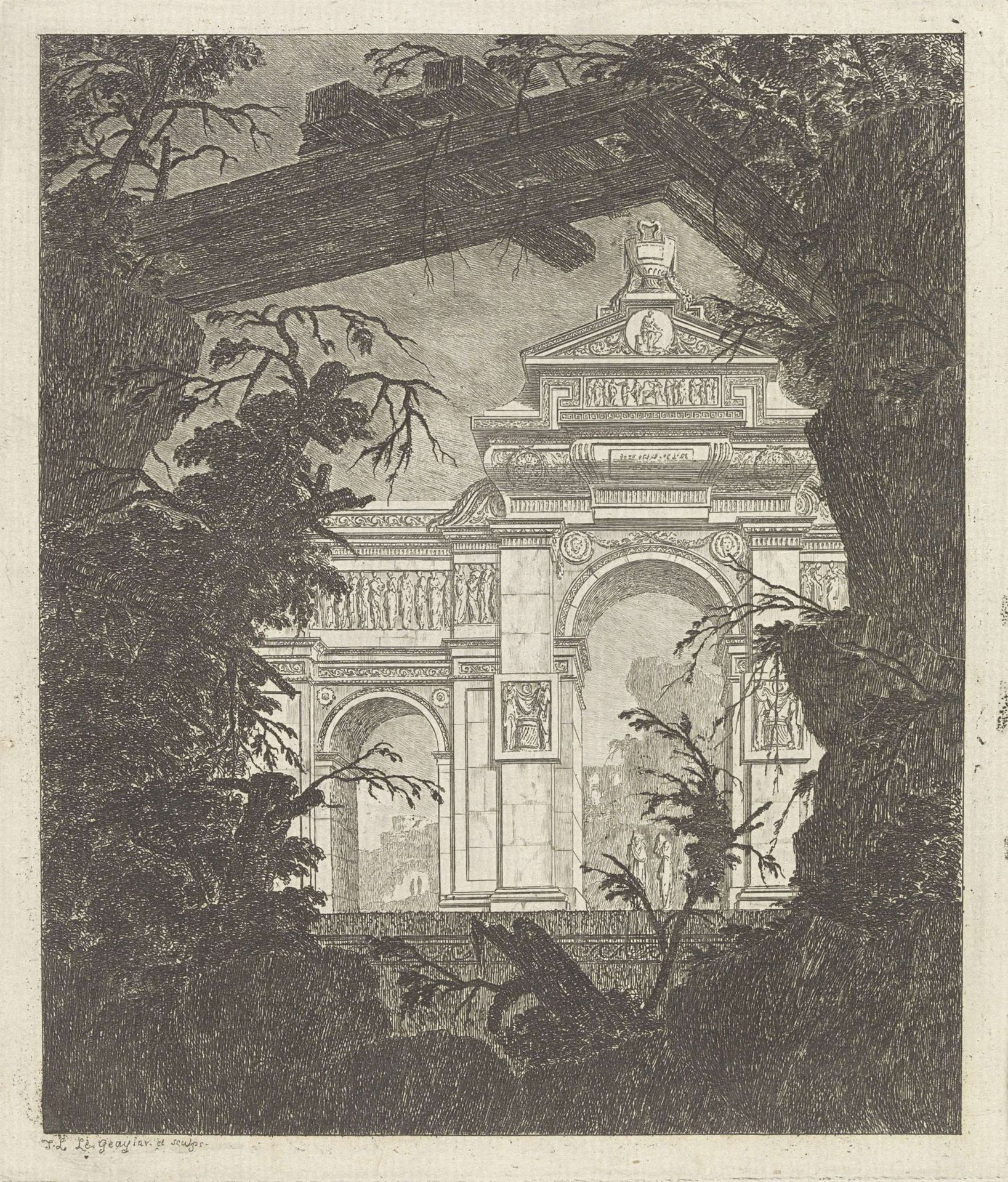 Landschap met een boog en andere antieke overblijfselen by Jean Laurent Legeay