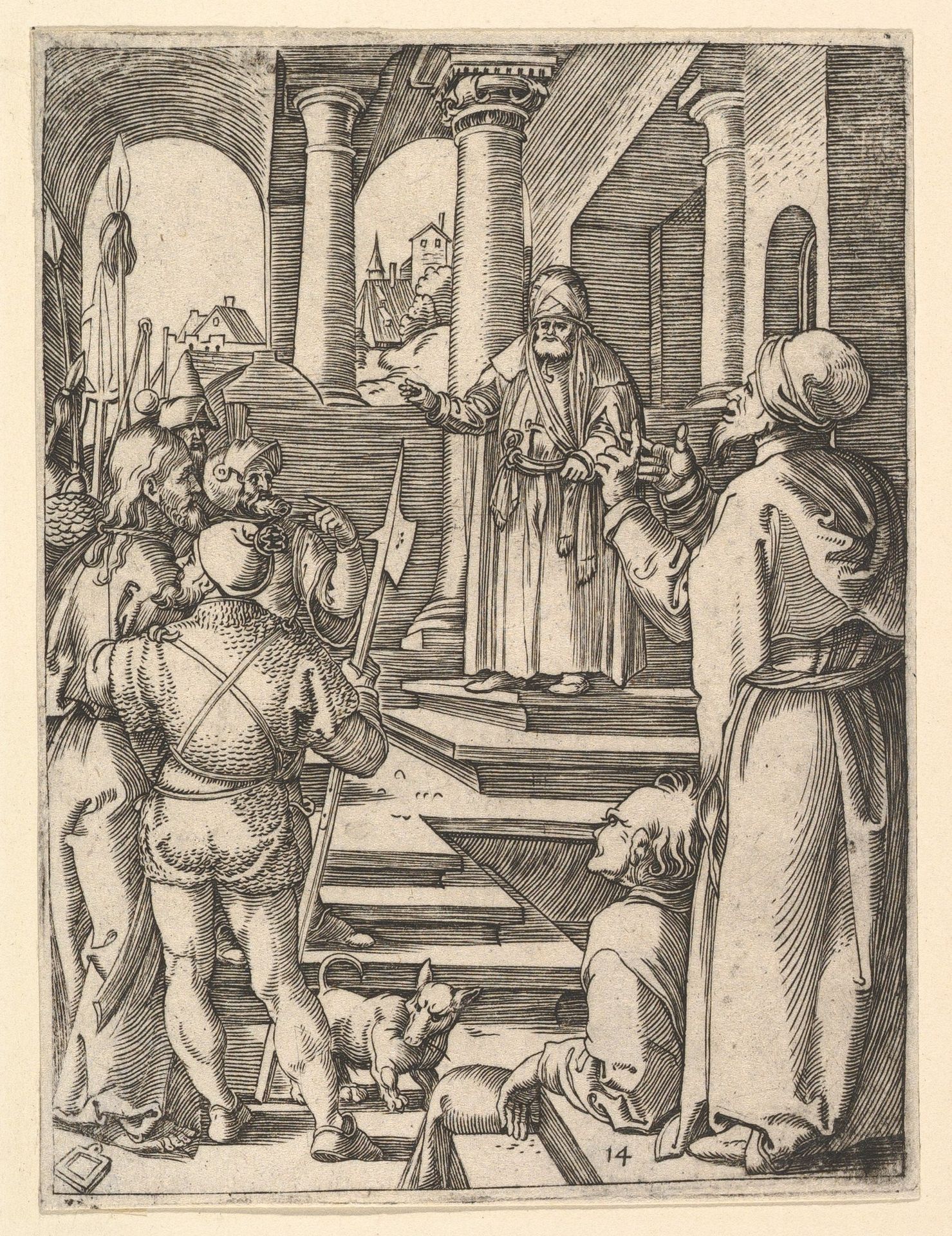 Christ presented to Pilate by henchmen by Marcantonio Raimondi