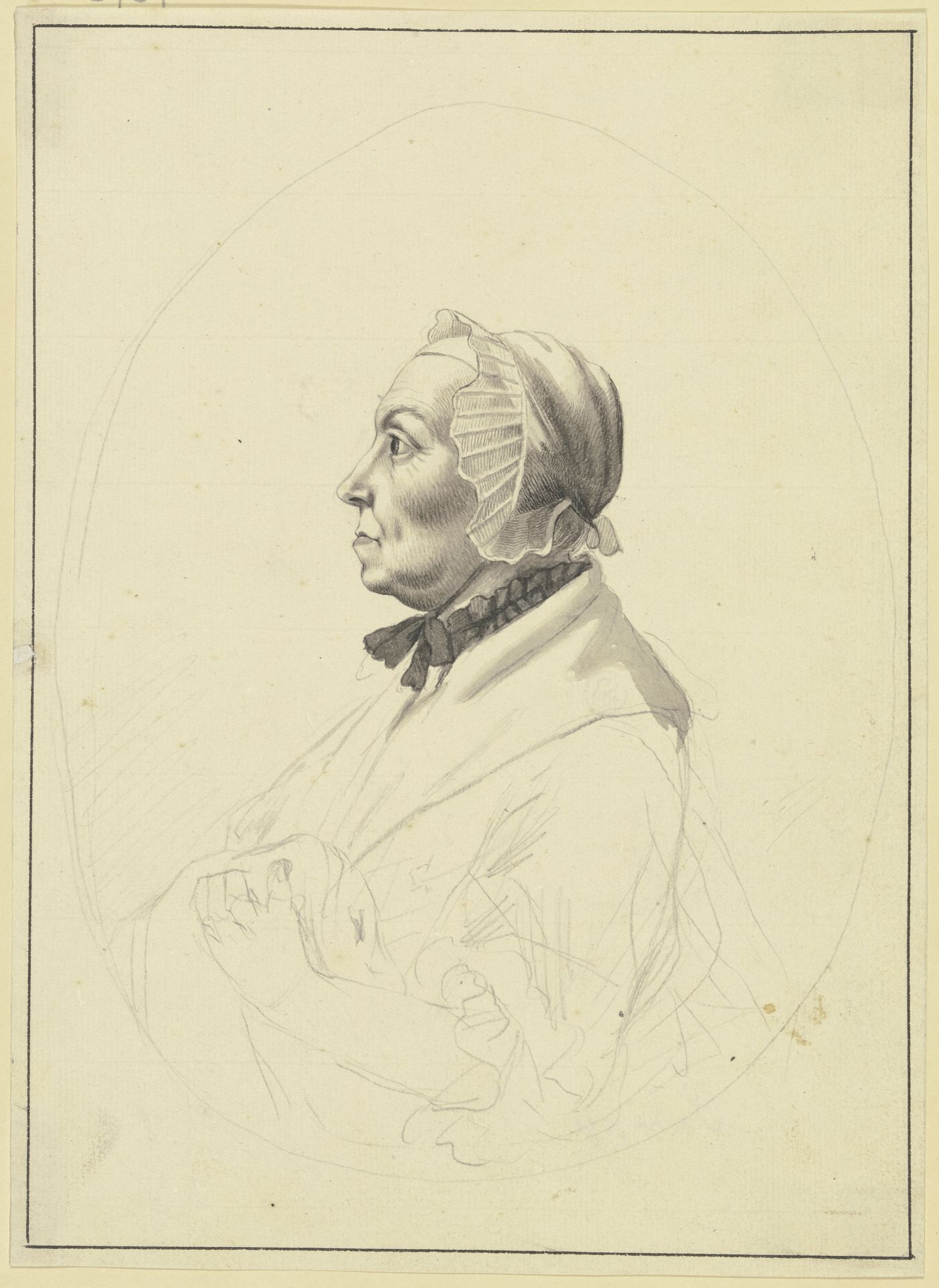 Brustbild einer Frau mit Haube im Profil nach links by Johann Heinrich Schepp