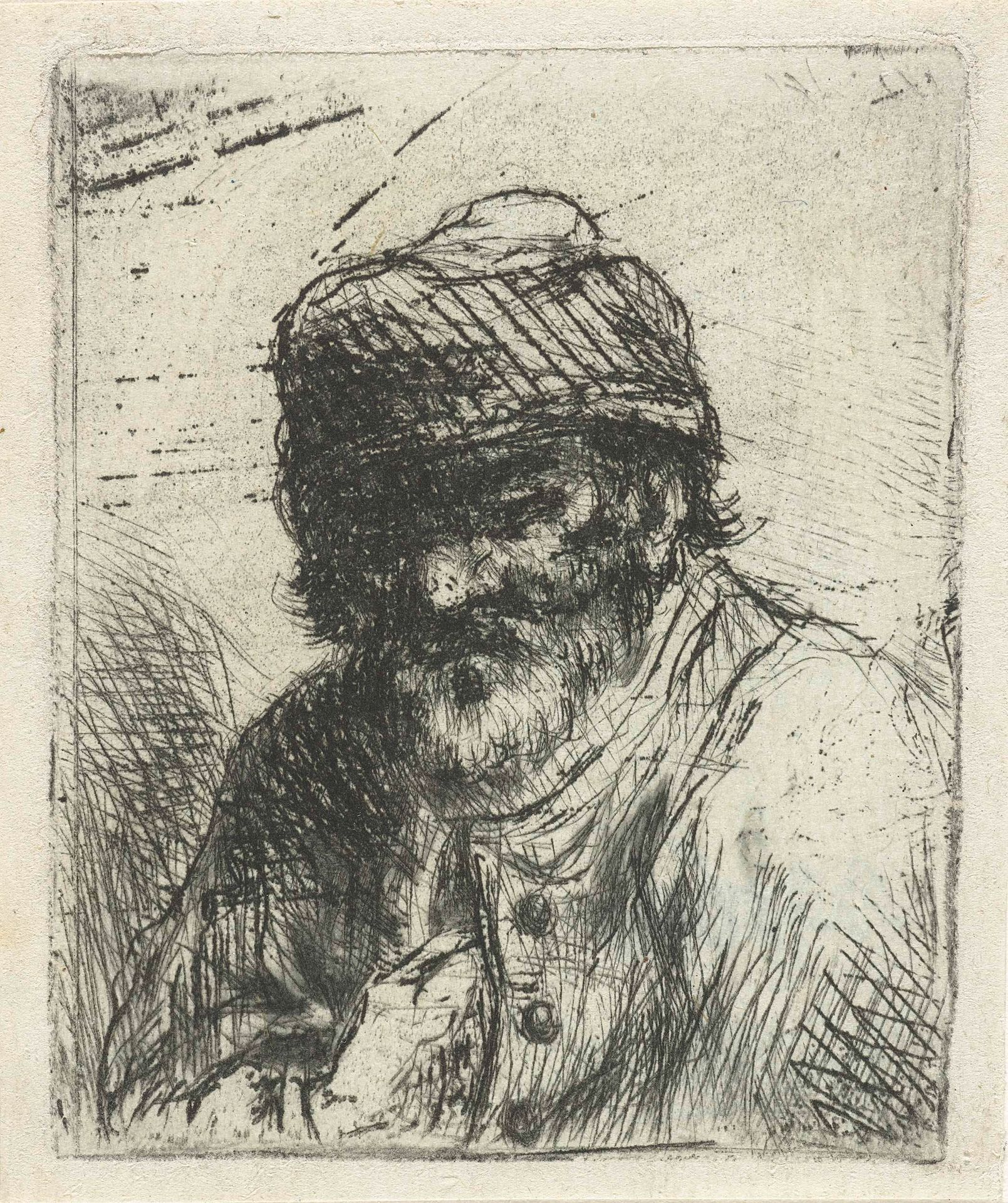 Bebaarde oude man met muts by Jan Chalon