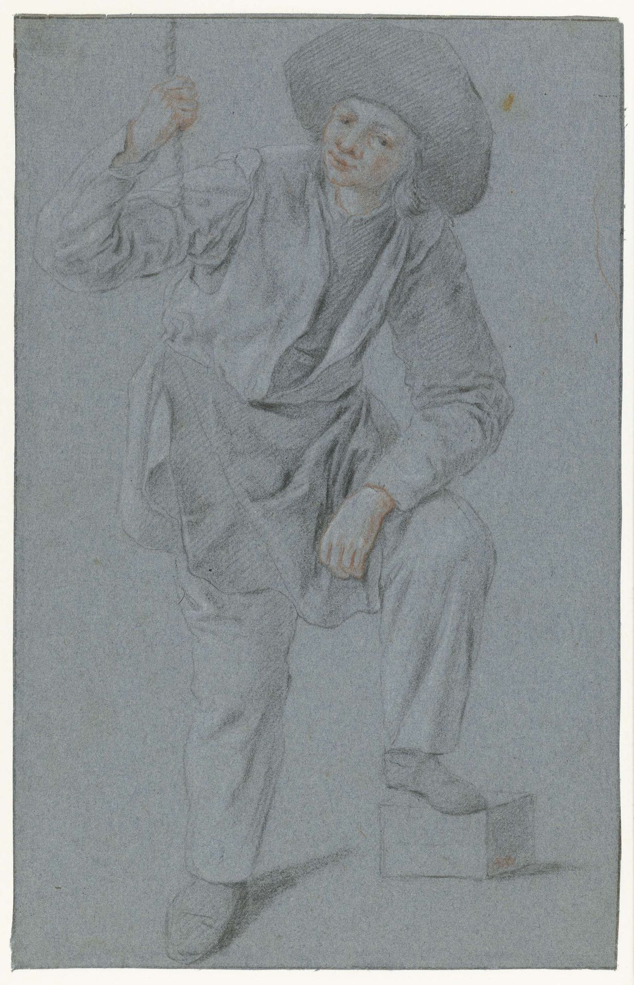 Staande jongen die aan een touw trekt by Cornelis Dusart
