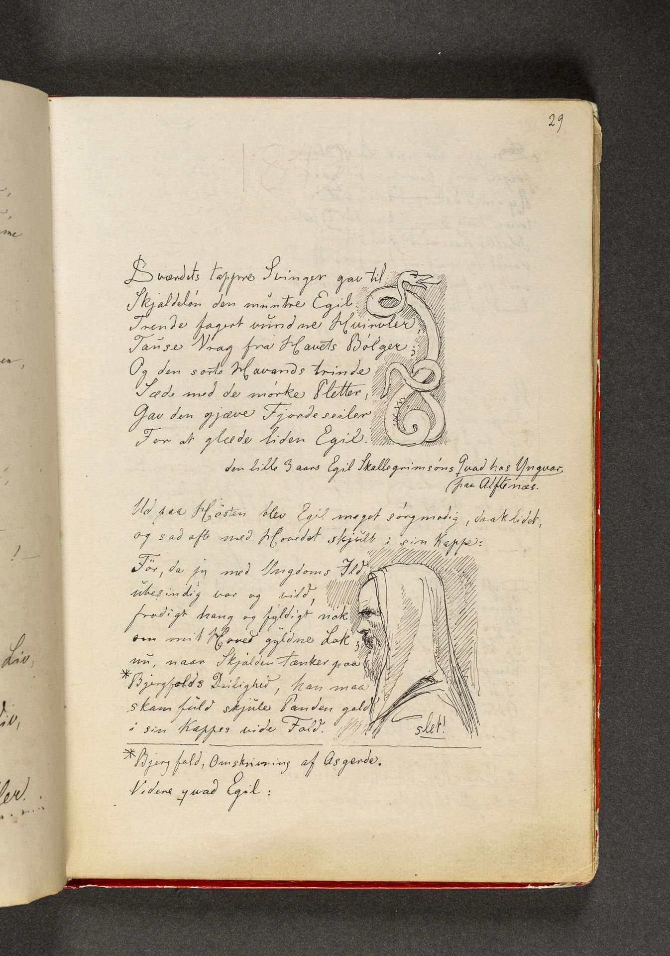 En slange der er snoet som et vikingeornament. Mandsprofil samt vers. Side 29 by Johan Thomas Lundbye