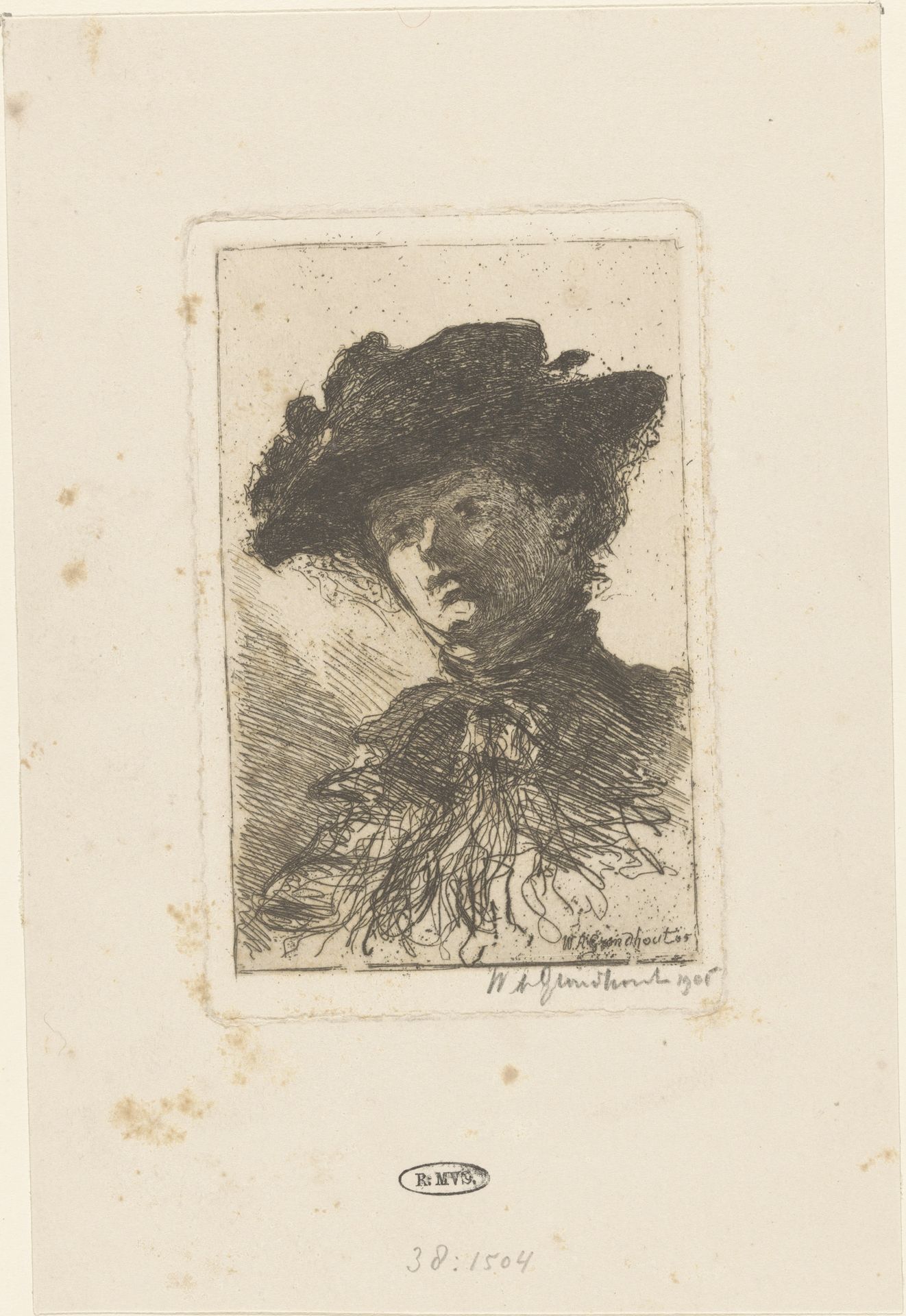 Portret van een onbekende vrouw by Willem Adrianus Grondhout