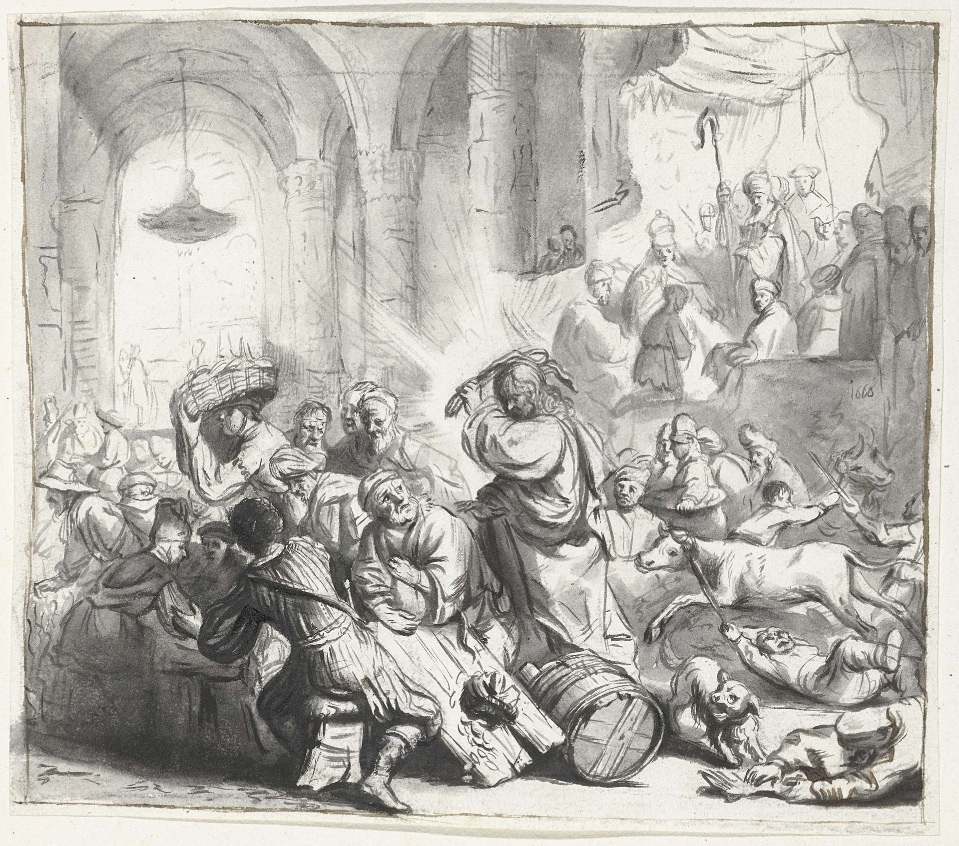 Christus verdrijft de geldwisselaars uit de tempel by Moses ter Borch