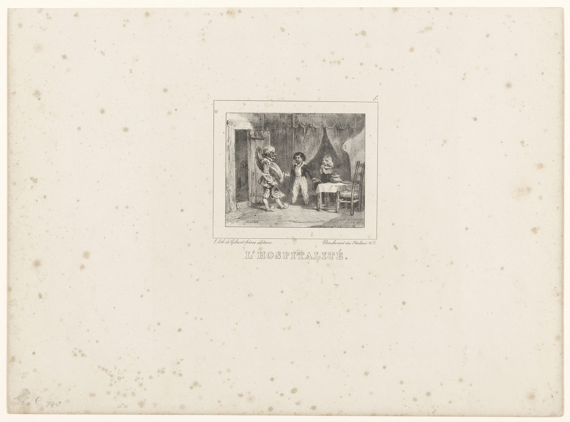 Twee kinderen ontvangen Pulcinella by Nicolas Toussaint Charlet