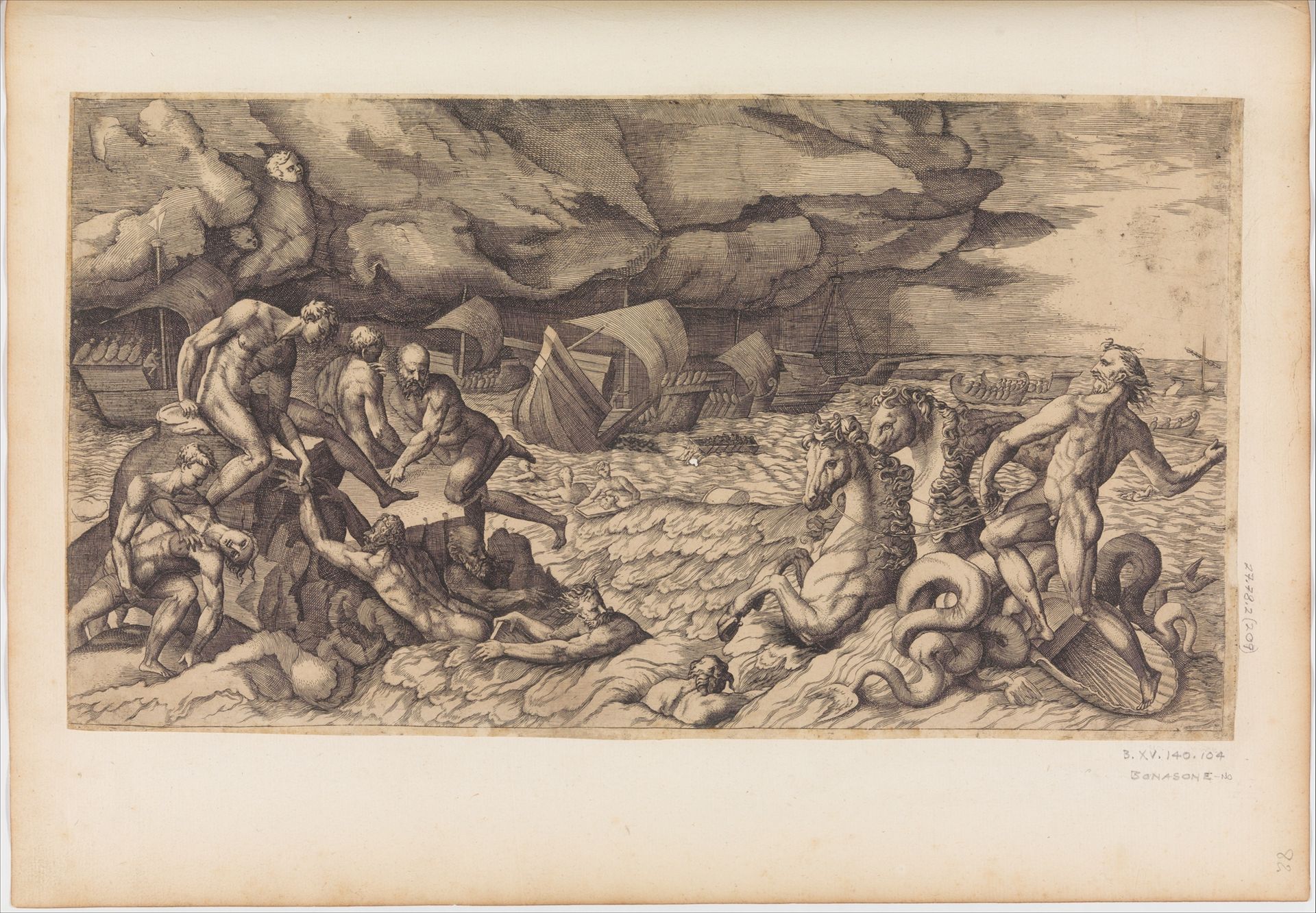 Neptune Calming the Tempest Raised Against the Fleet of Aeneas by Giulio Bonasone