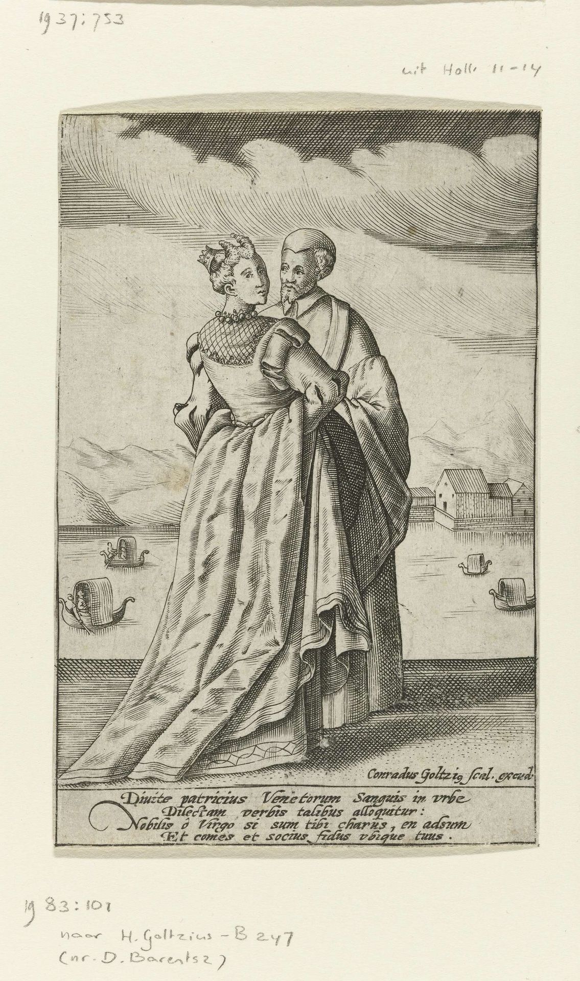 Venetiaans paar in modieuze kleding by Conrad Goltz