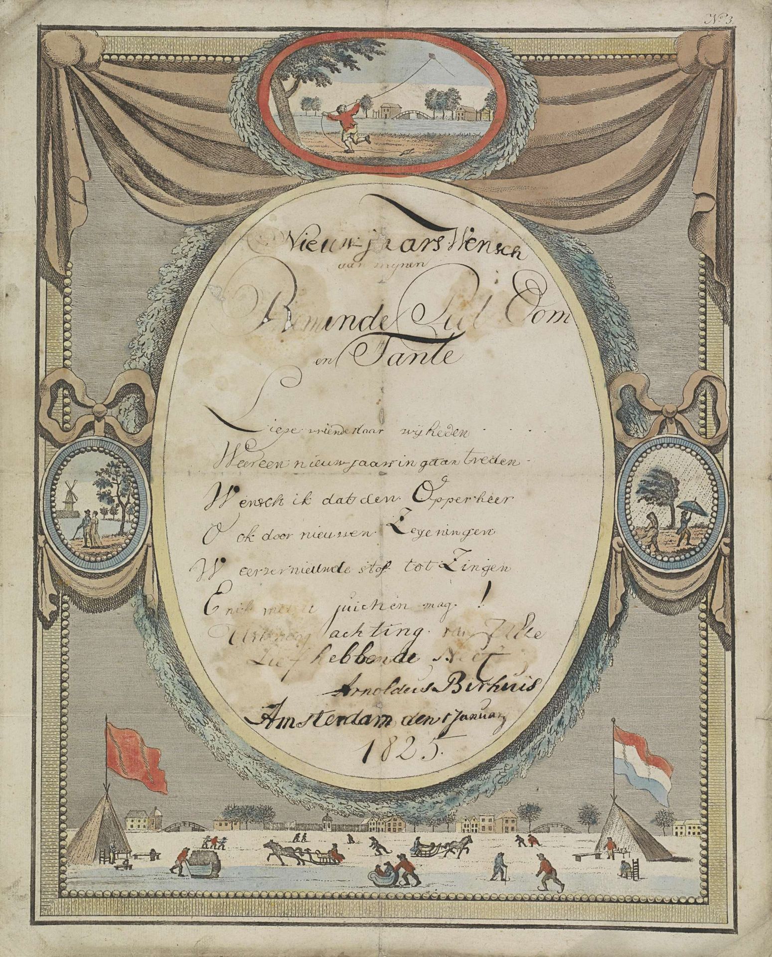 Wensbrief met wintertafereel by Hendrik Moolenyzer