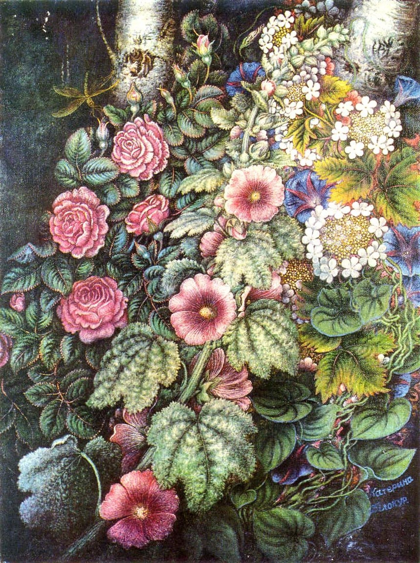 Mallows and roses by Kateryna Bilokur