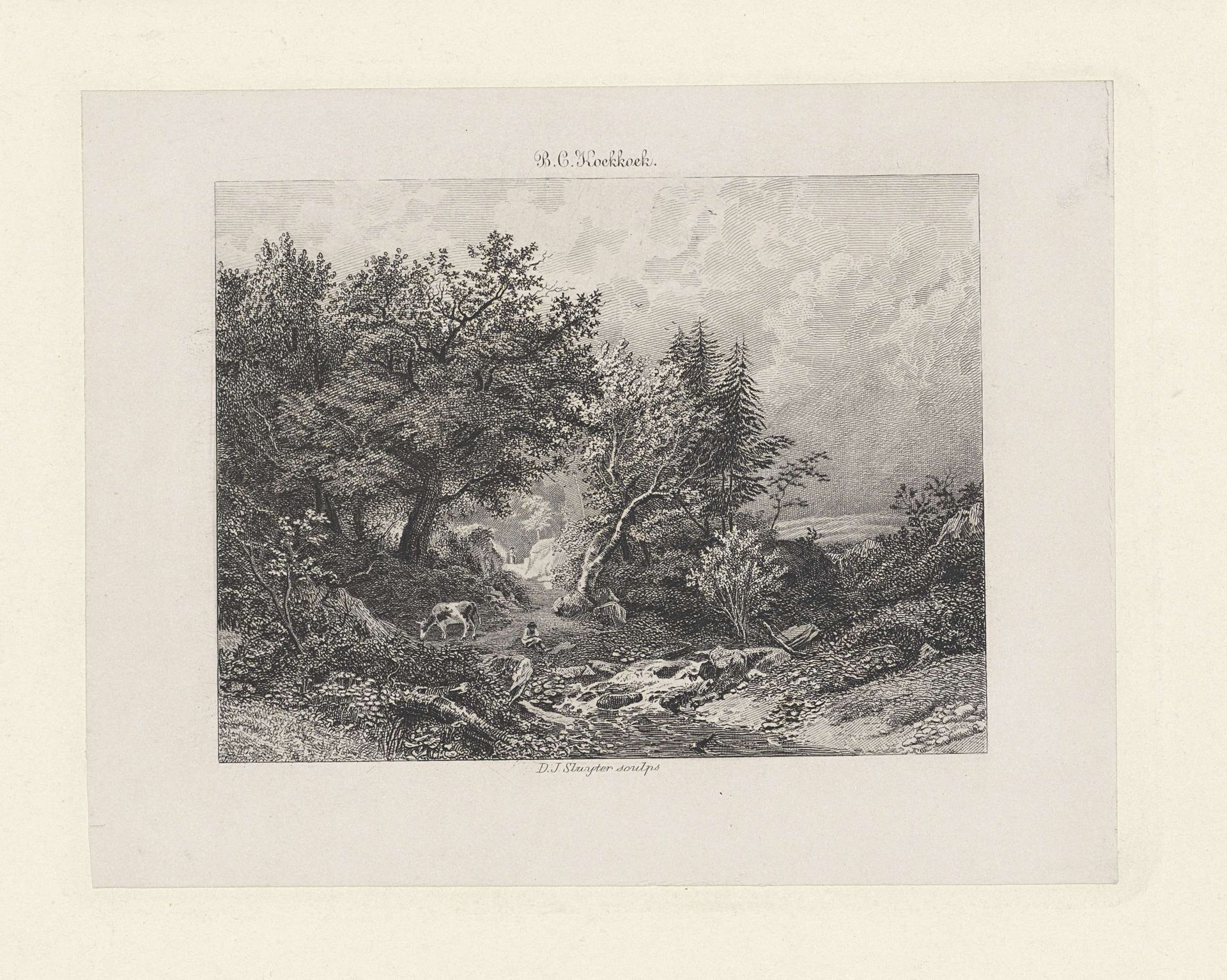 Landschap met koe en herderin by Dirk Jurriaan Sluyter