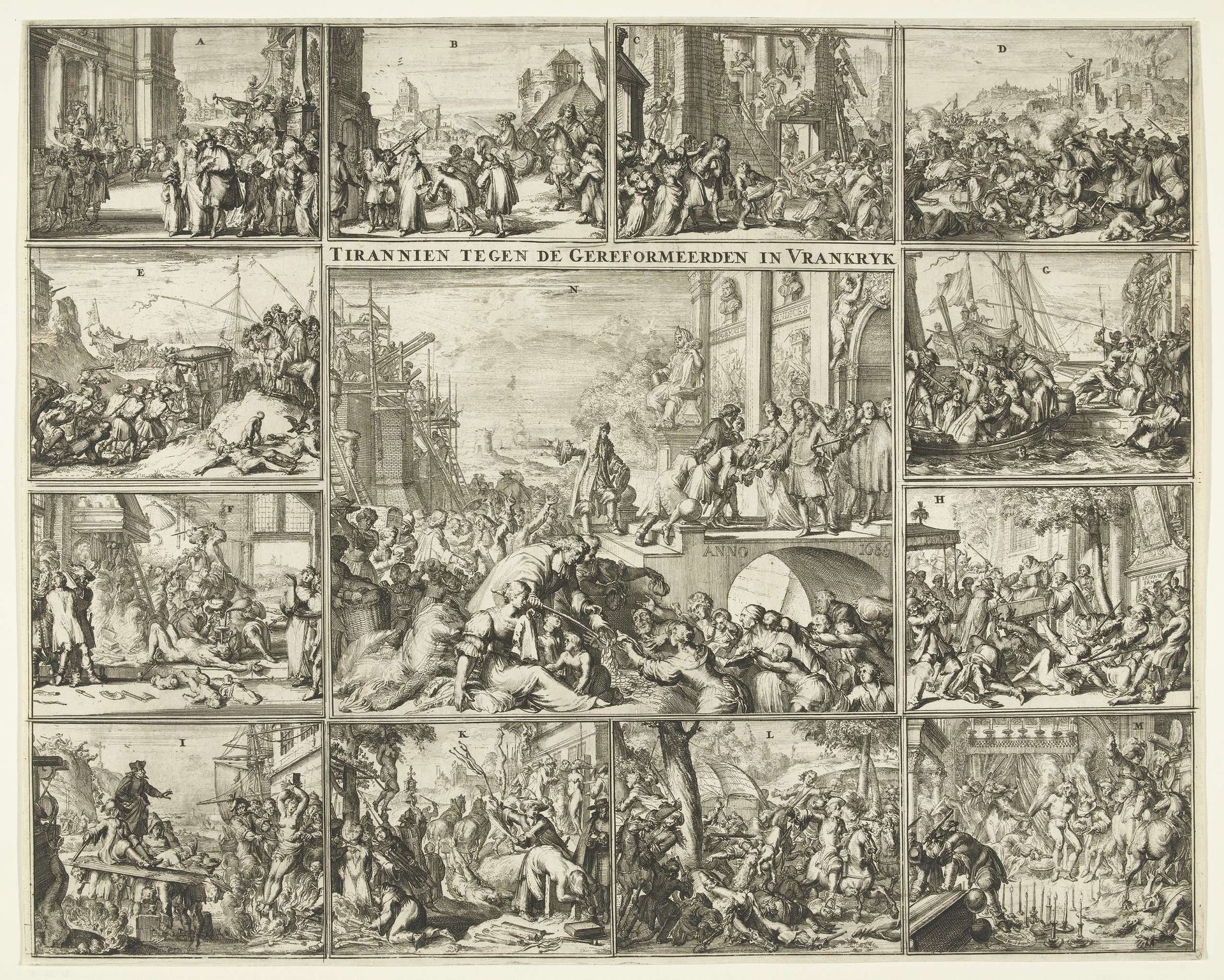 Vervolging der protestanten in Frankrijk na de herroeping van het Edict van Nantes, 1685-1686 by Romeyn de Hooghe
