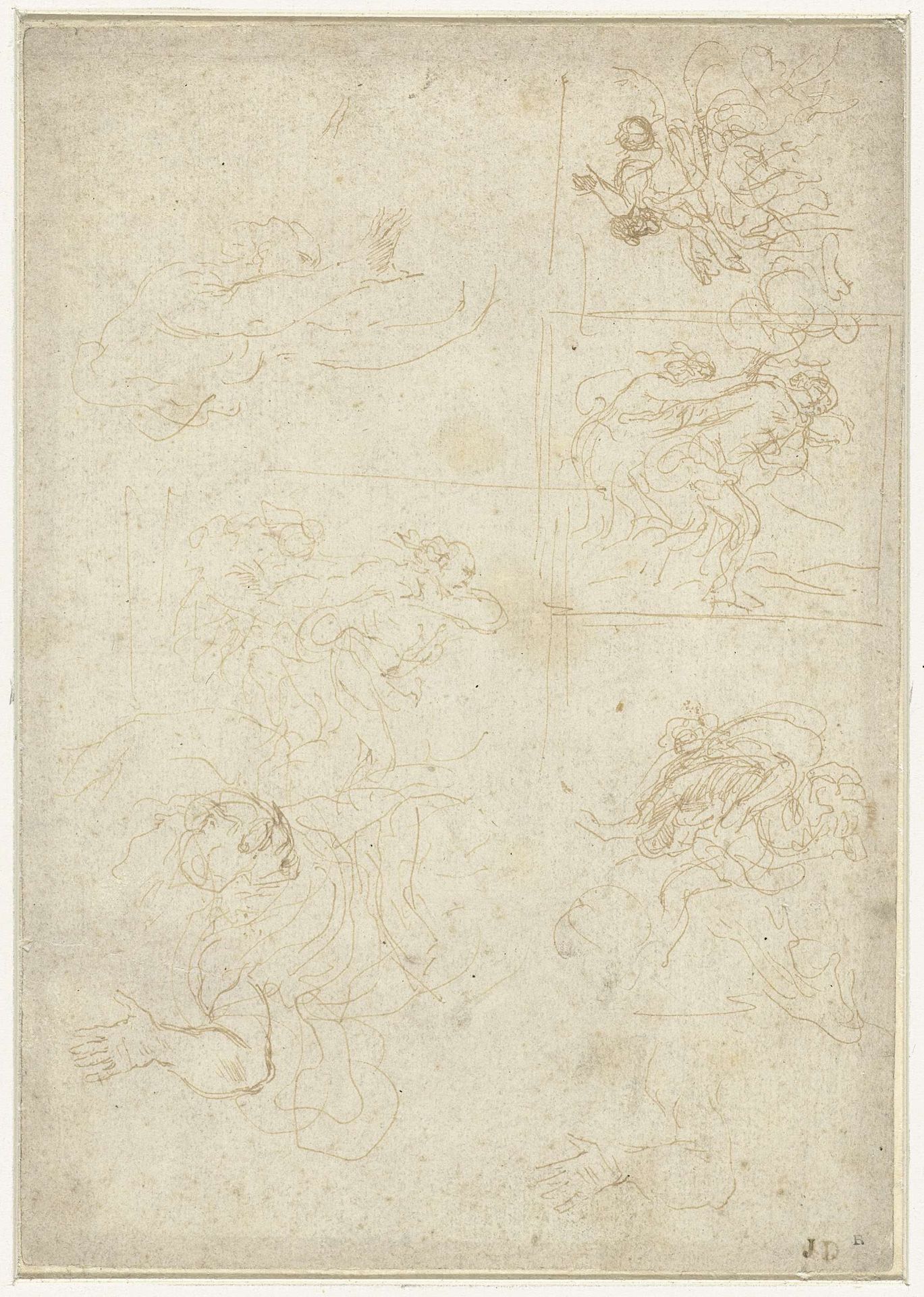 Schetsblad met verschillende scènes by Stefano della Bella