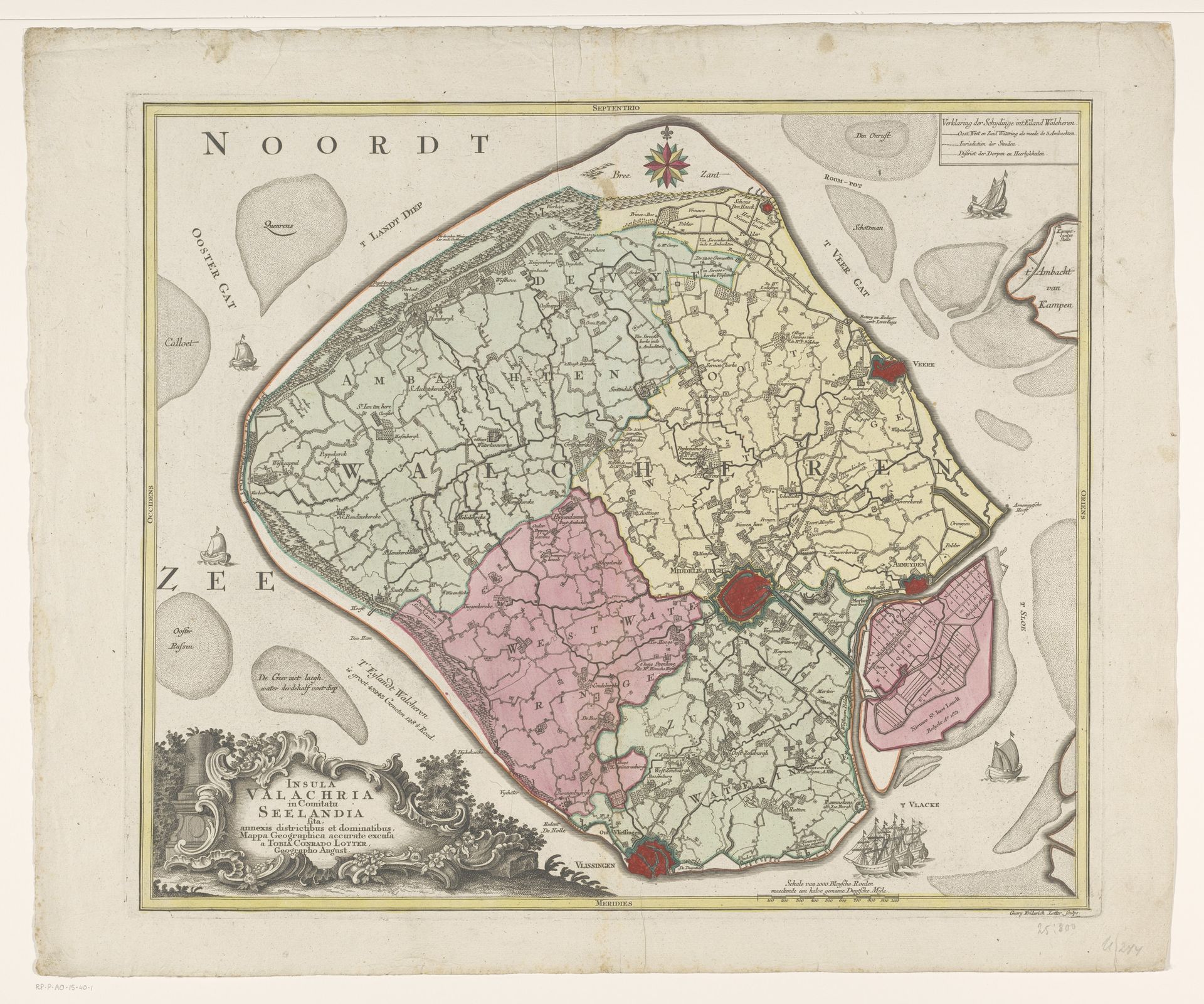Kaart van Walcheren by Georg Friedrich Lotter