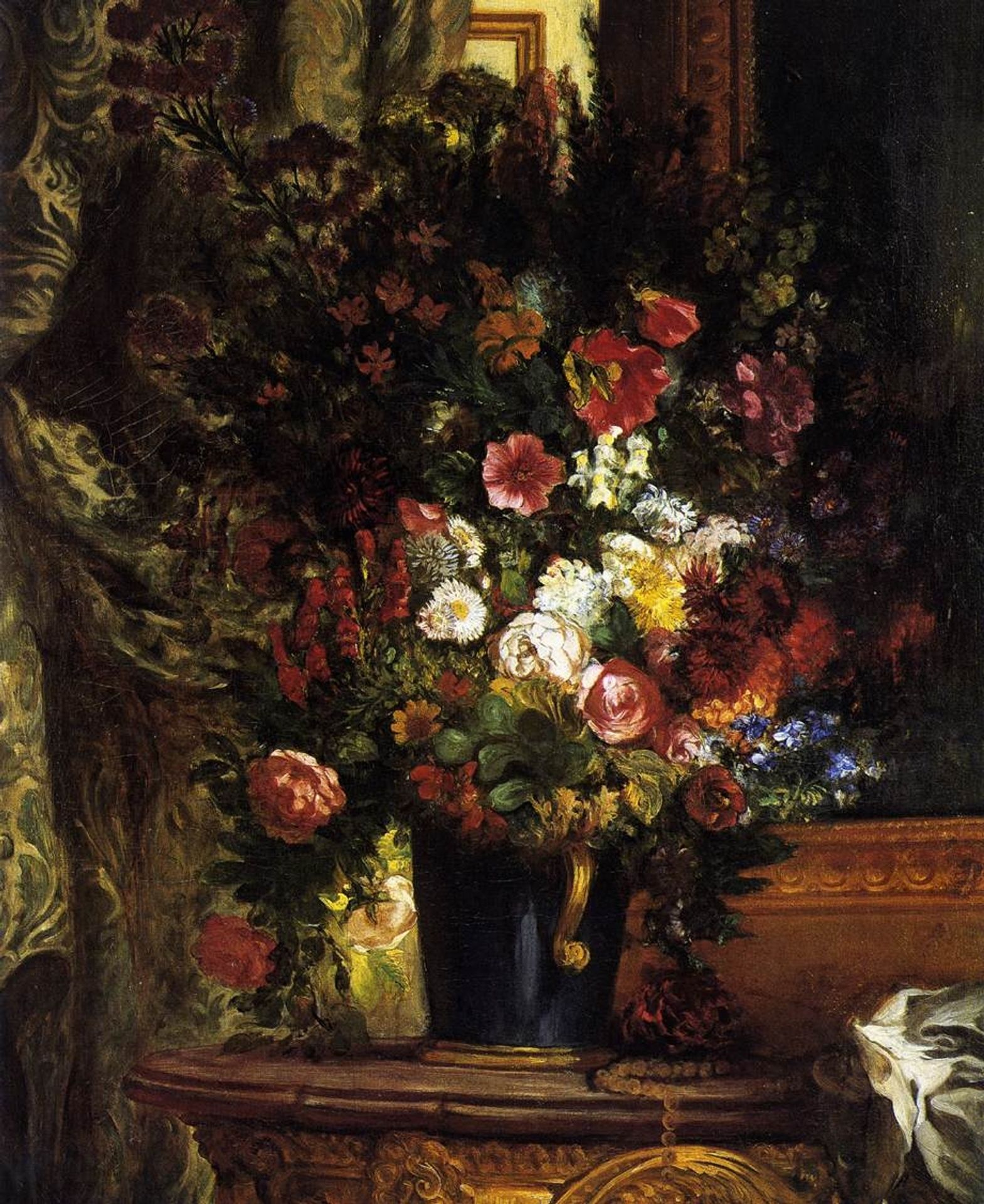 Vase of Flowers on a Console by Eugène Delacroix