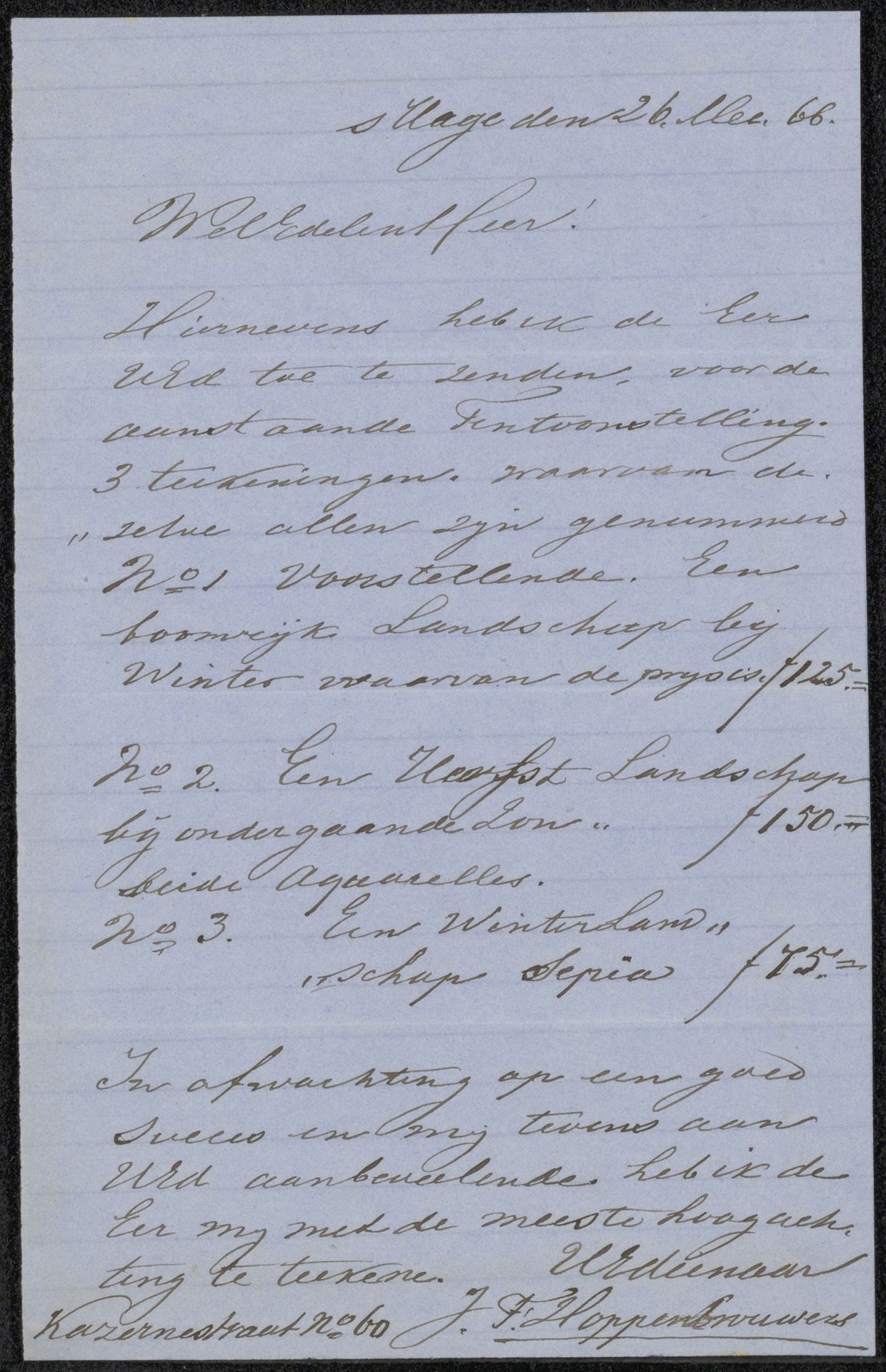 Brief aan anoniem by Johannes Franciscus Hoppenbrouwers