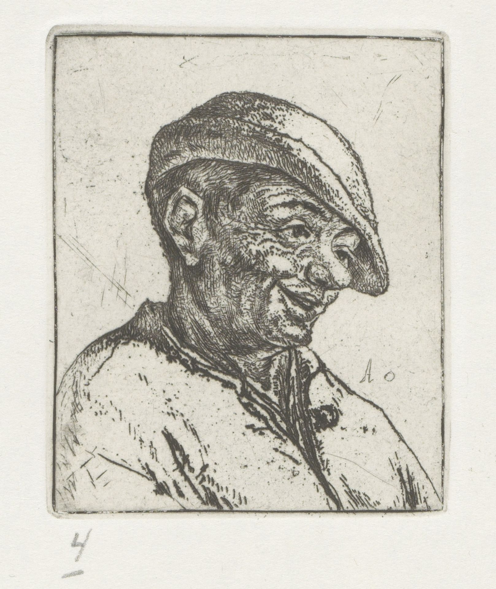 Buste van een lachende boer by Adriaen van Ostade
