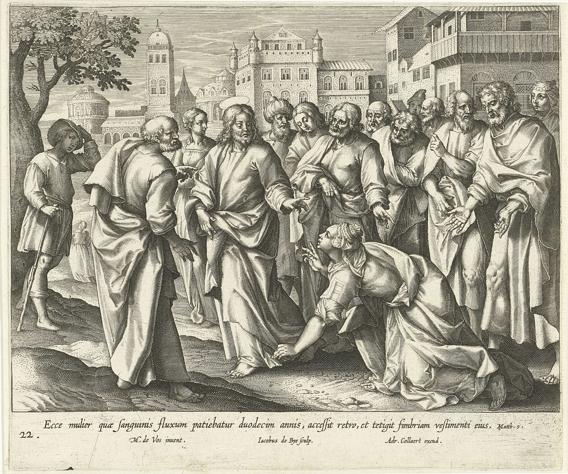 Genezing van de vrouw die aan bloedvloeiingen leed by Jacques de Bie