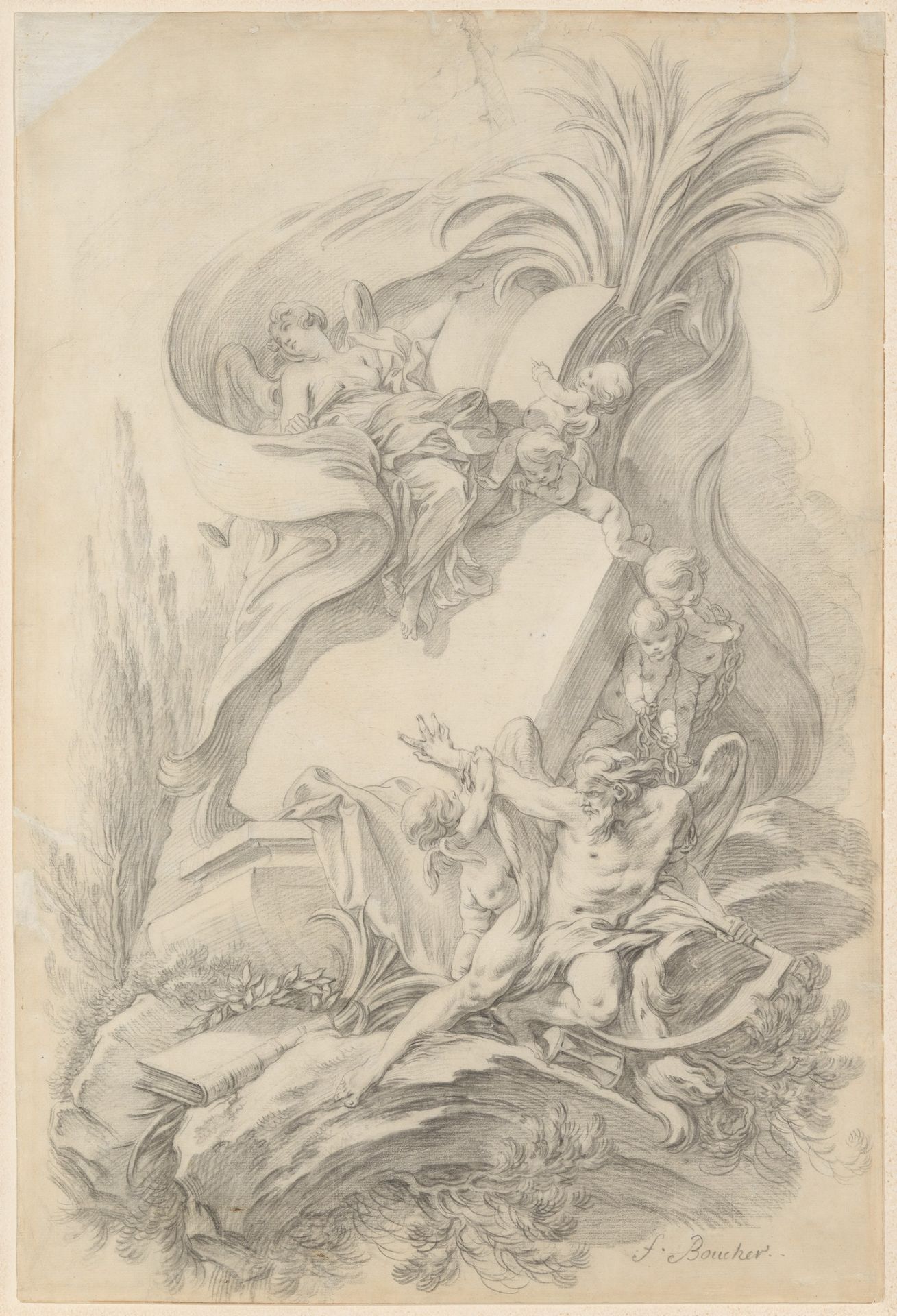 Design for a Frontispiece: Love Staying the Hand of Time by Francois Boucher
