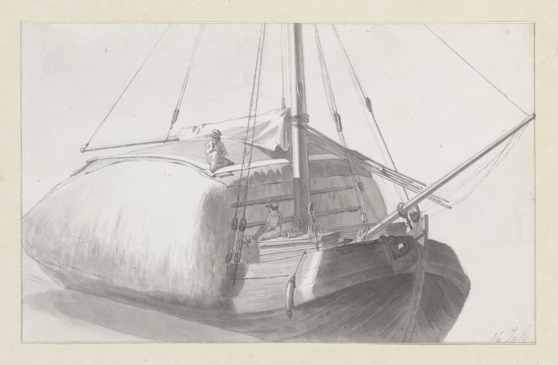 Een boot met een lading hooi by Hendrik Abraham Klinkhamer