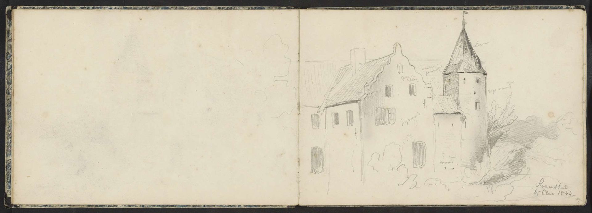 Gebouw met een toren in Rosenthal bij Kleef by Johannes Tavenraat