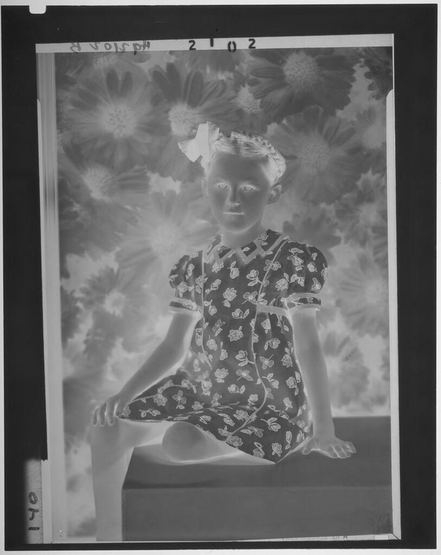 Untitled (little girl in flowered dress in front of flowered background) by Paul Gittings