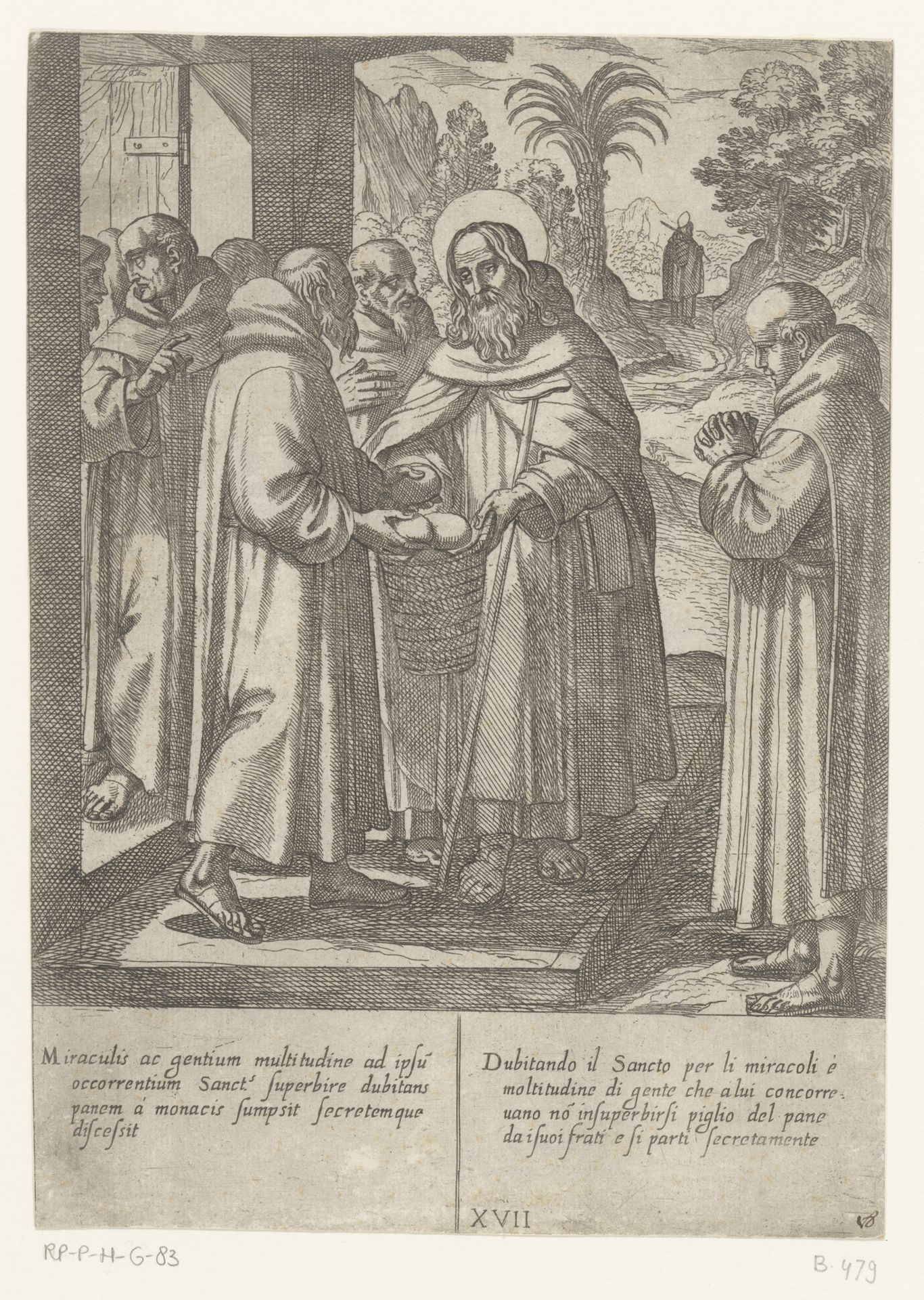 H. Antonius ontvangt brood van de monniken by Antonio Tempesta