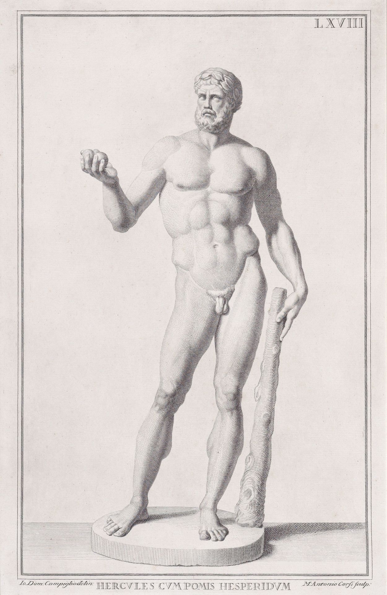 Plate LXVIII (68): Hercules, from "Museum Florentinum" (Statuae antiquae dorum et virorum illustrium) by Marc'Antonio Corsi