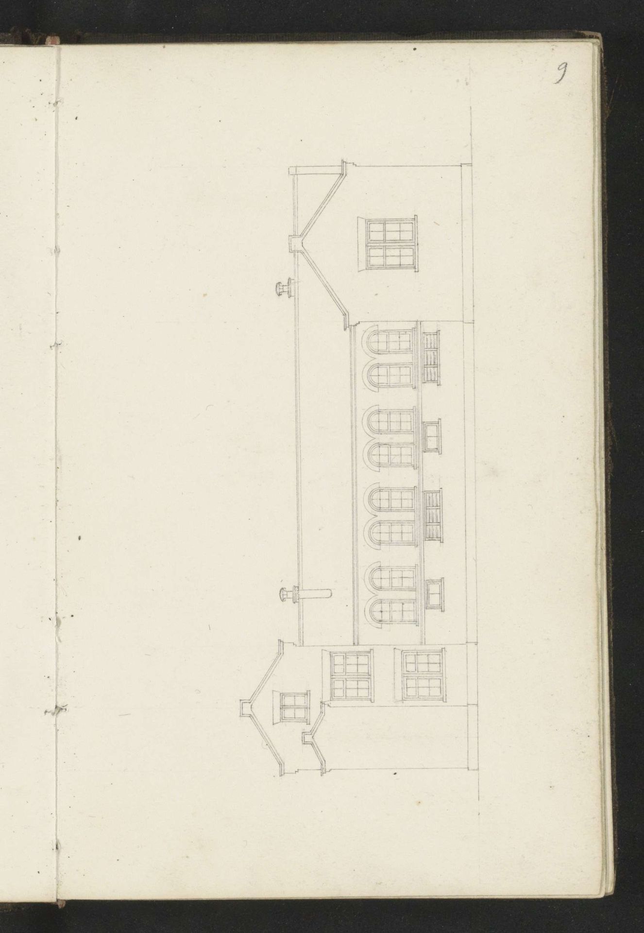 Opstand van de gevel van een gebouw met rondboogvensters by Willem Springer jr.