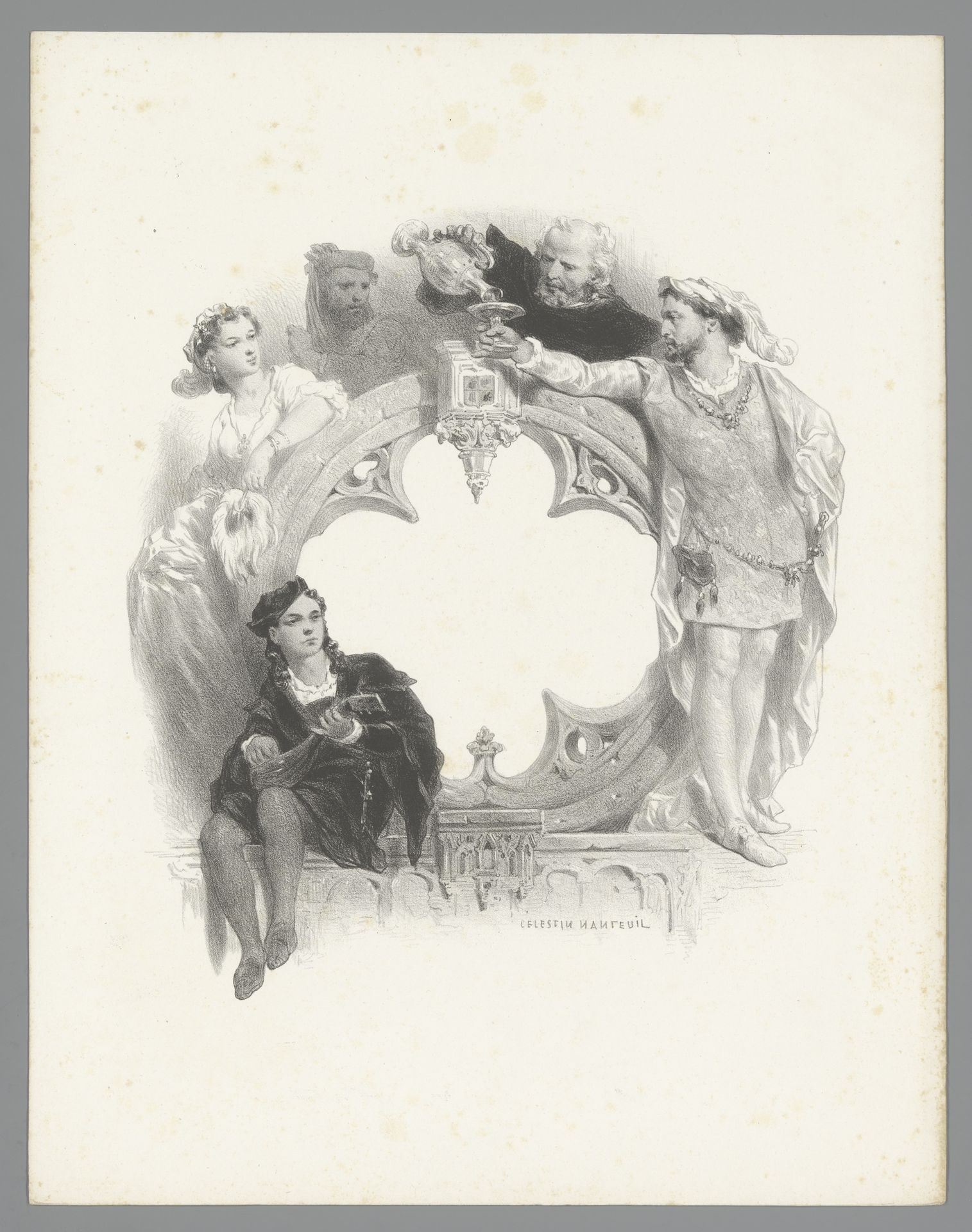 Mannen en vrouw in historische kostuums by Célestin Nanteuil