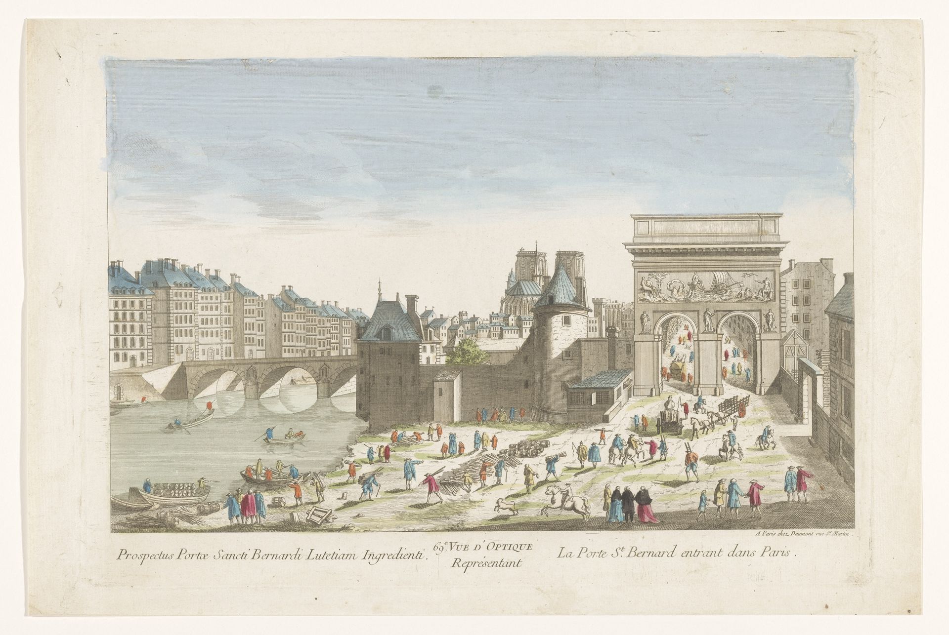 Gezicht op de Porte Saint-Bernard en de Pont de la Tournelle over de rivier de Seine te Parijs by Jean-François Daumont