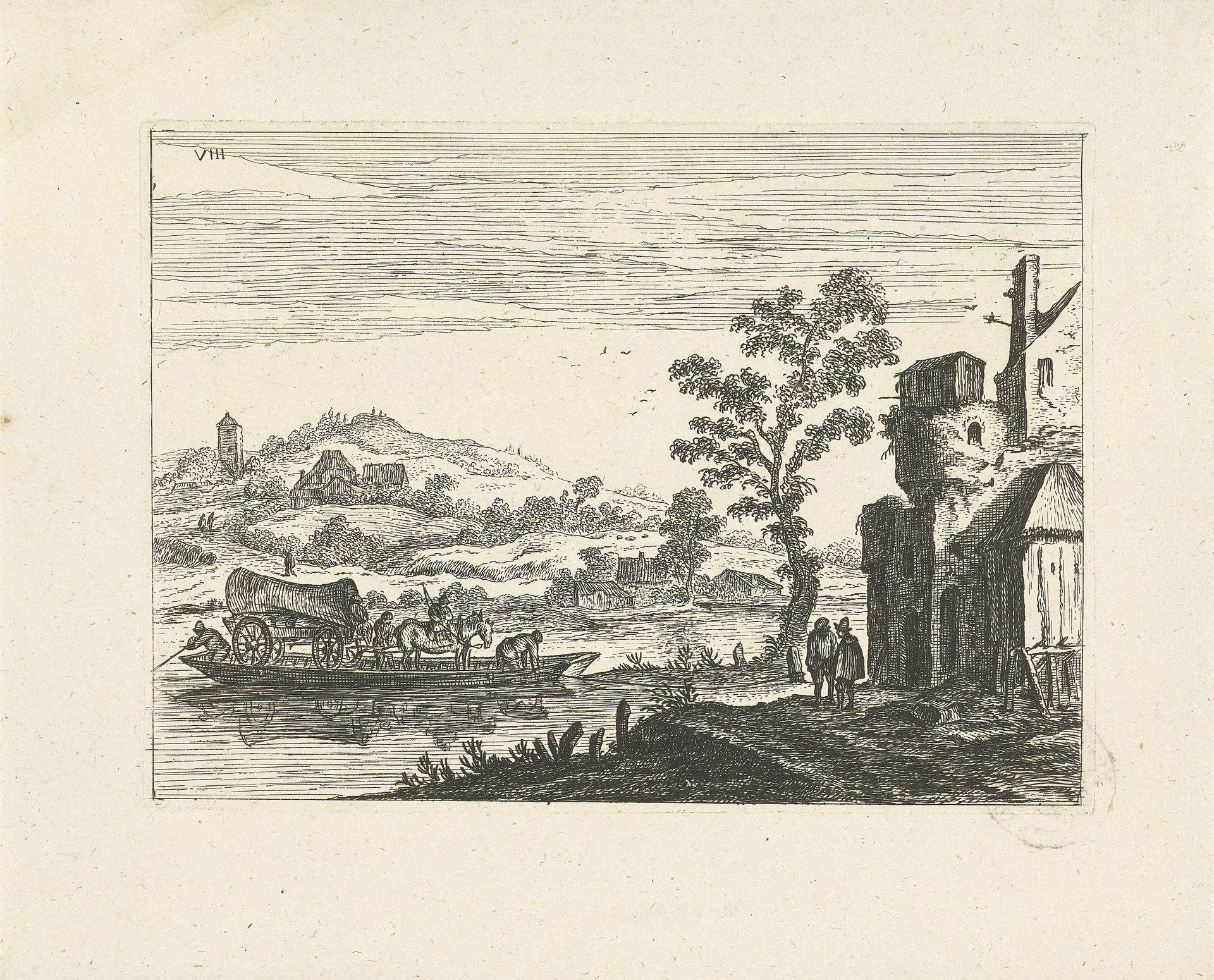 Landschap met pont by Johannes Gronsveld