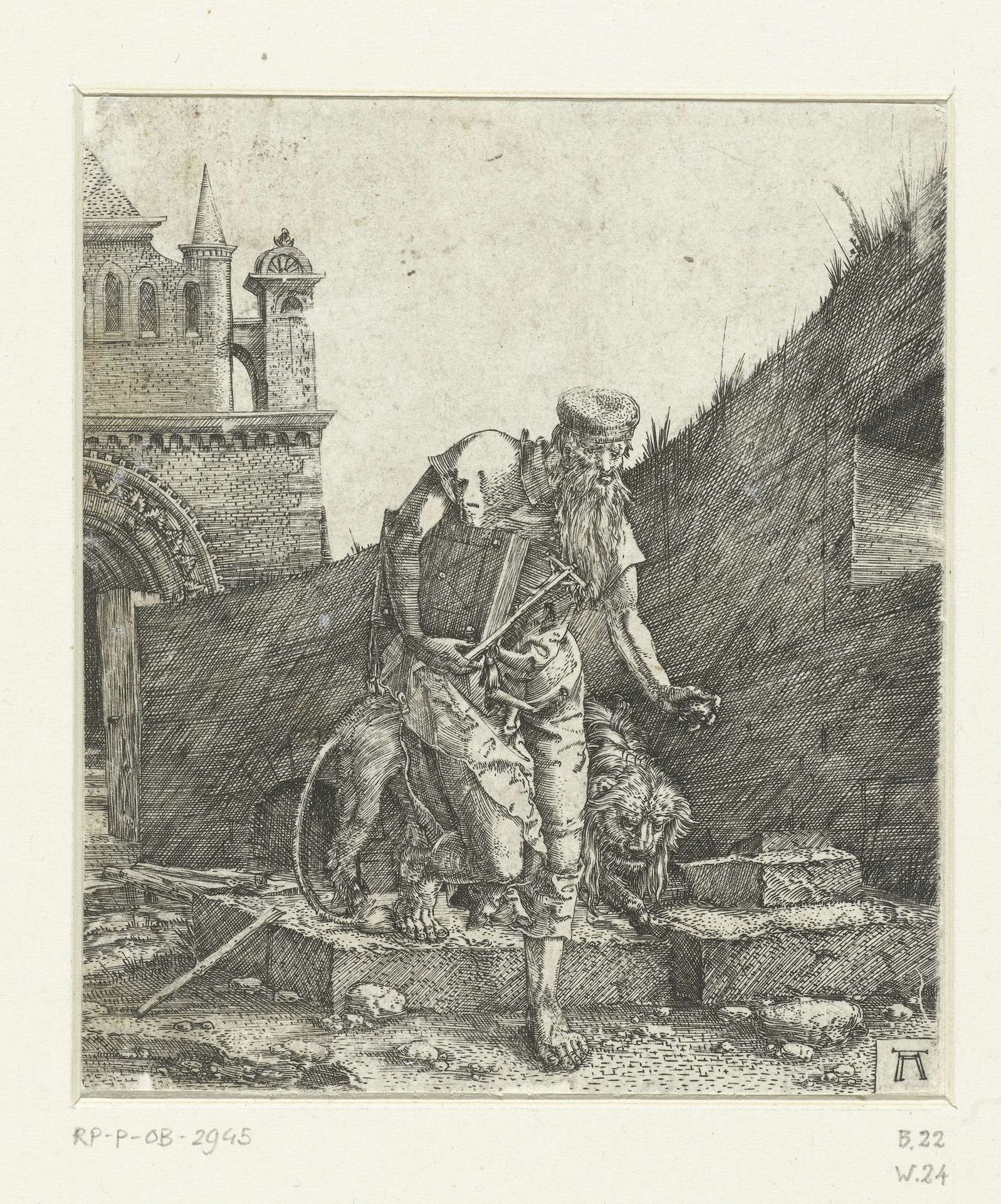 Heilige Hieronymus op de binnenplaats van een kerk by Albrecht Altdorfer