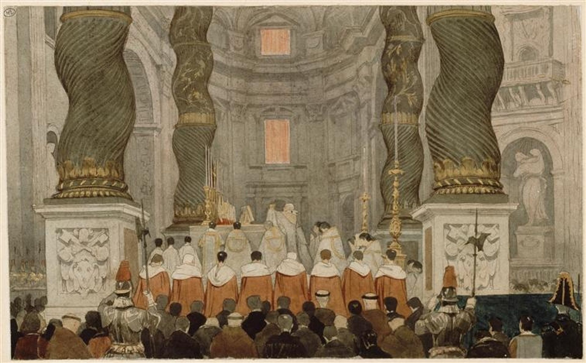 Papal ceremony in St. Peter's in Rome under the canopy of Bernini by Jean Auguste Dominique Ingres