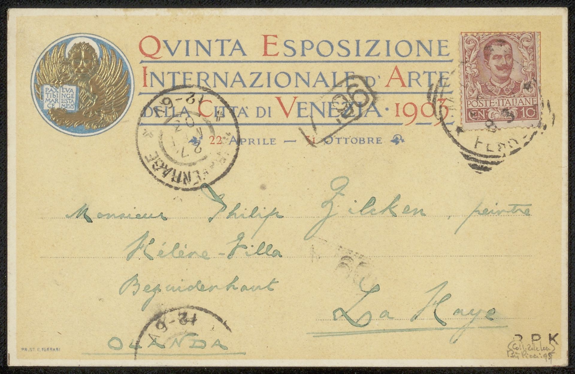 Briefkaart aan Philip Zilcken by Vittorio Pica