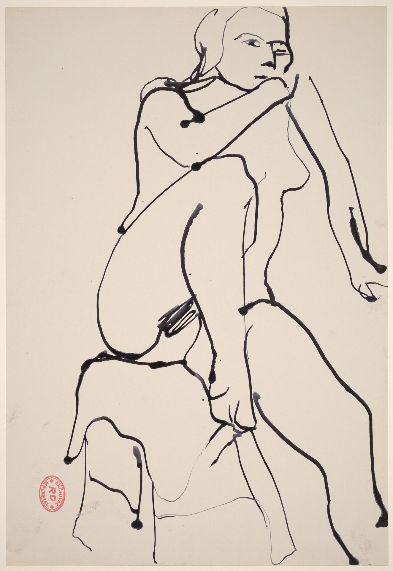 Untitled [nude on a draped stool with her right foot on the seat] by Richard Diebenkorn