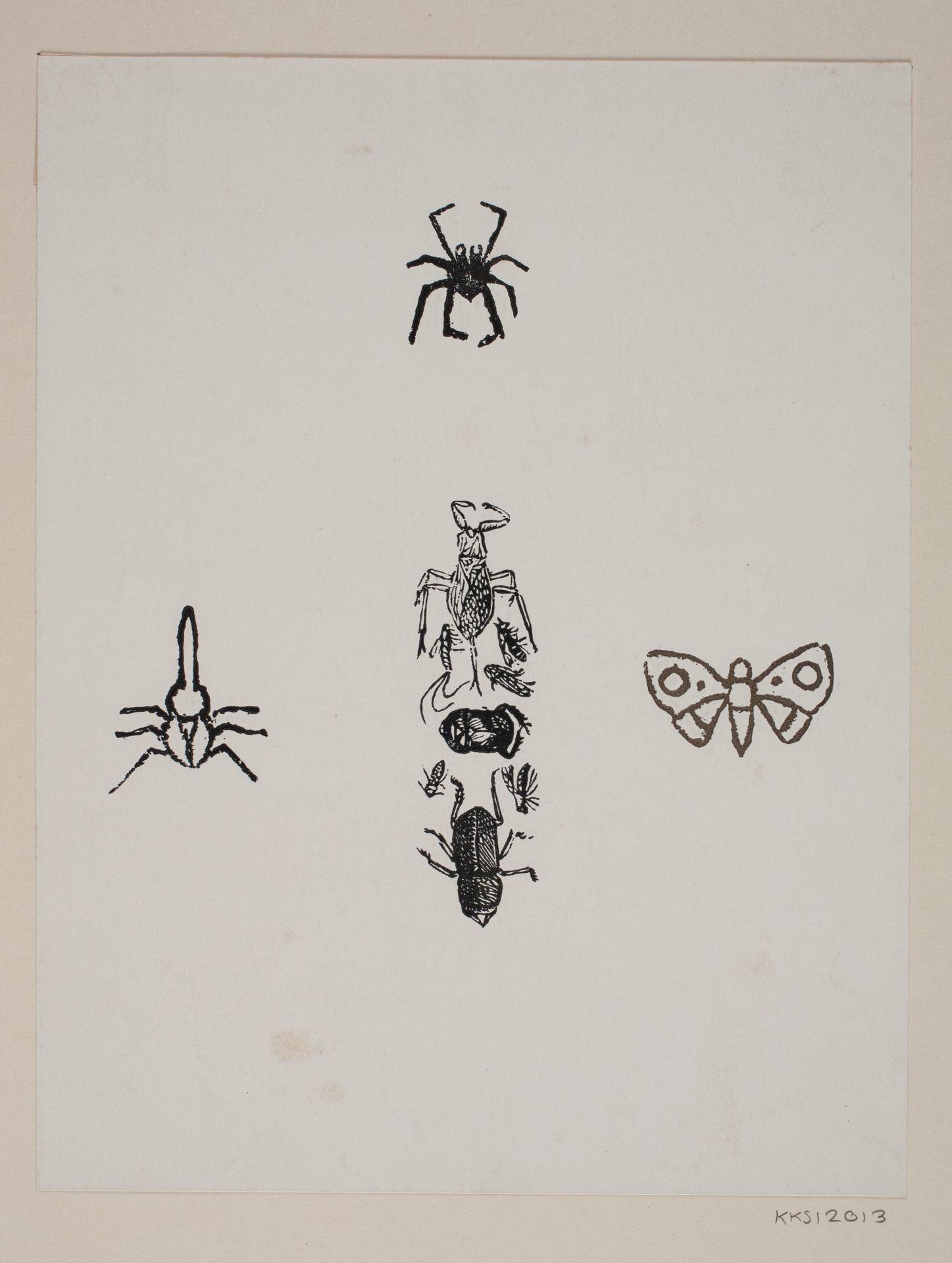 Blad med sommerfugl, tæge, skarnbasse og andre insekter by Joakim Skovgaard
