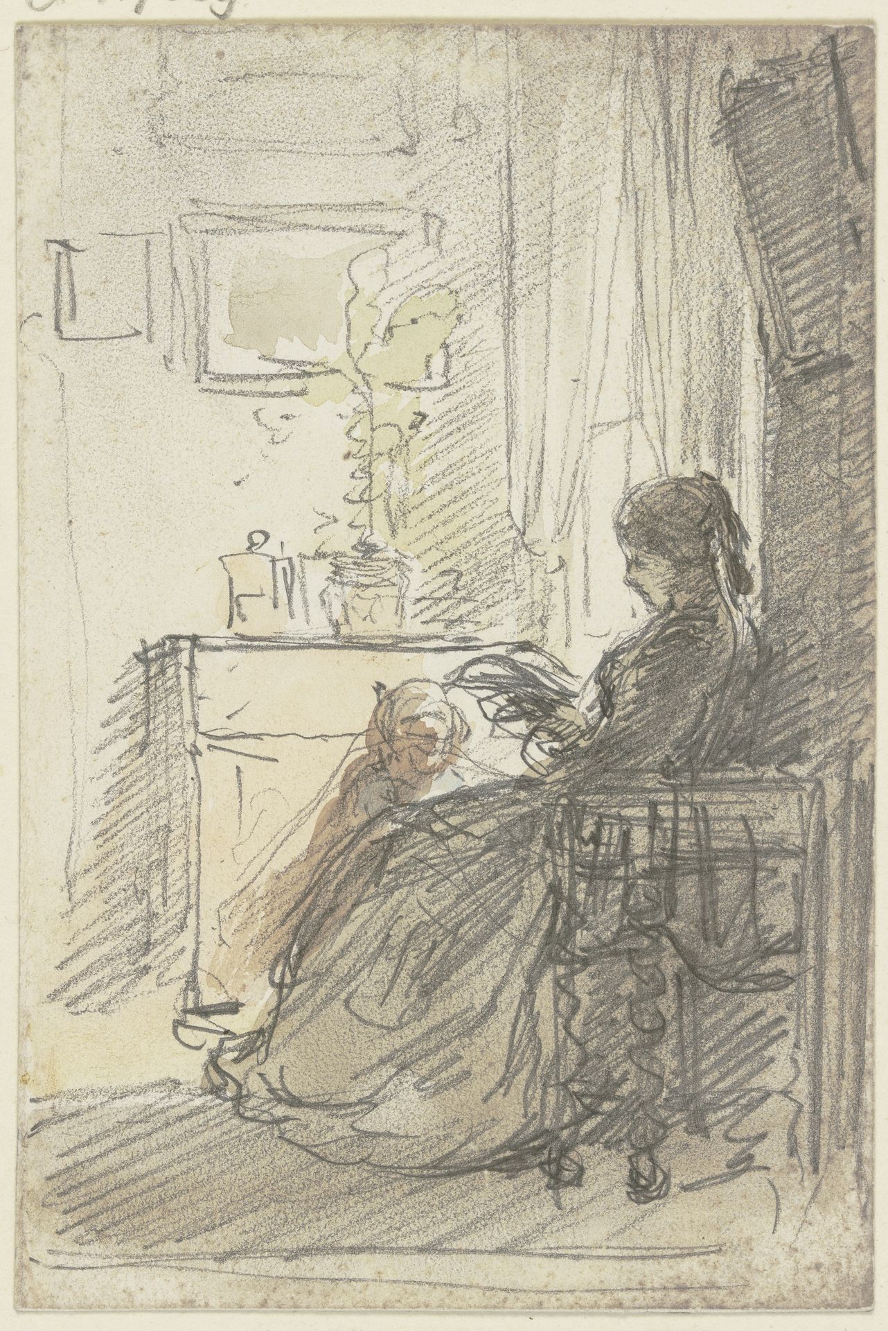Frau mit einem Buch am Fenster sitzend by Philipp Rumpf