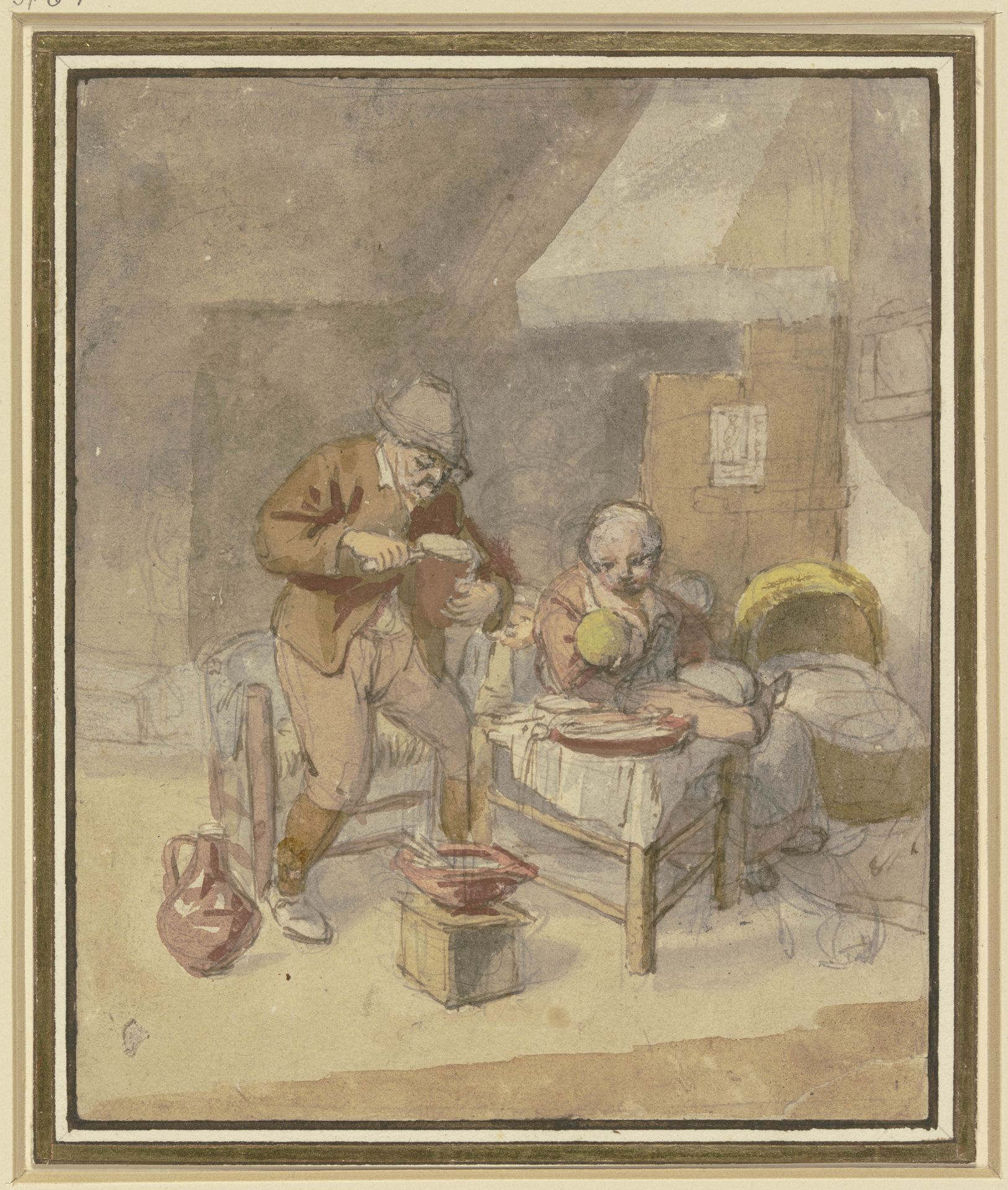 Bauernfamilie mit zwei Kindern bei der Mahlzeit by Isaac van Ostade
