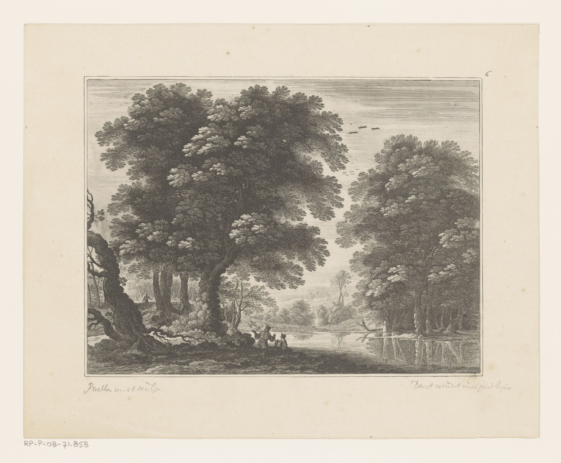 Boslandschap met mannen bij meer by Nicolas Perelle