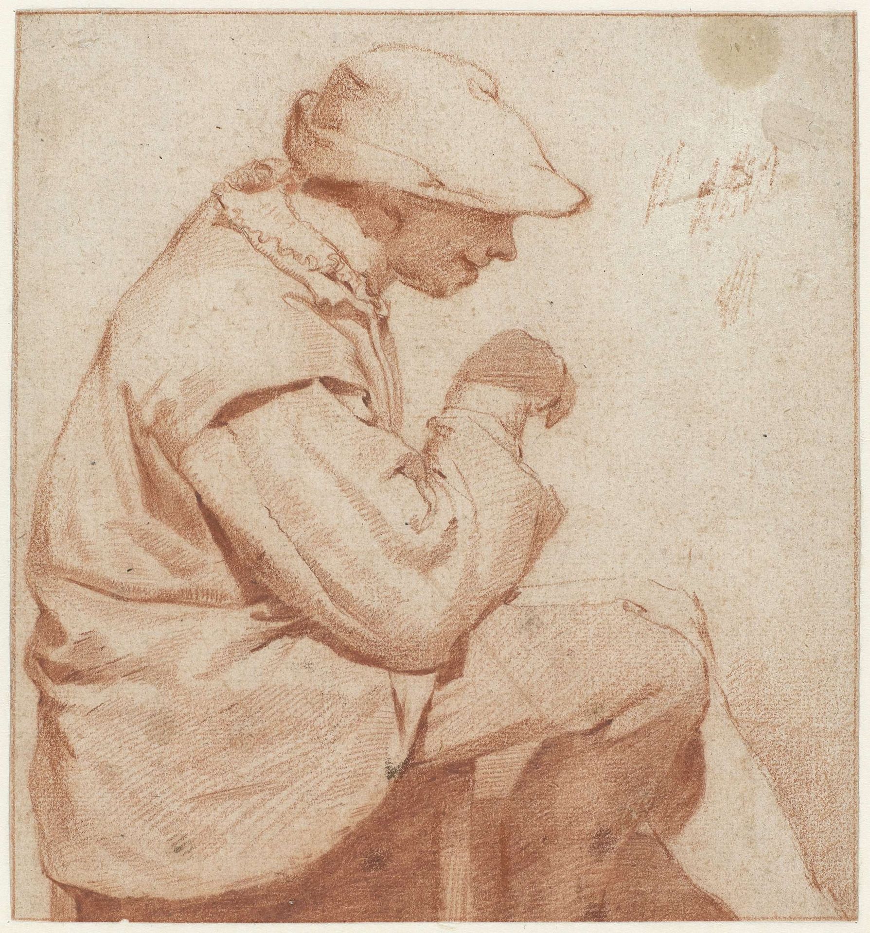 Seated Man with a Soft Cap, in Profile to the Right, with his Right Hand Raised by Cornelis Bega