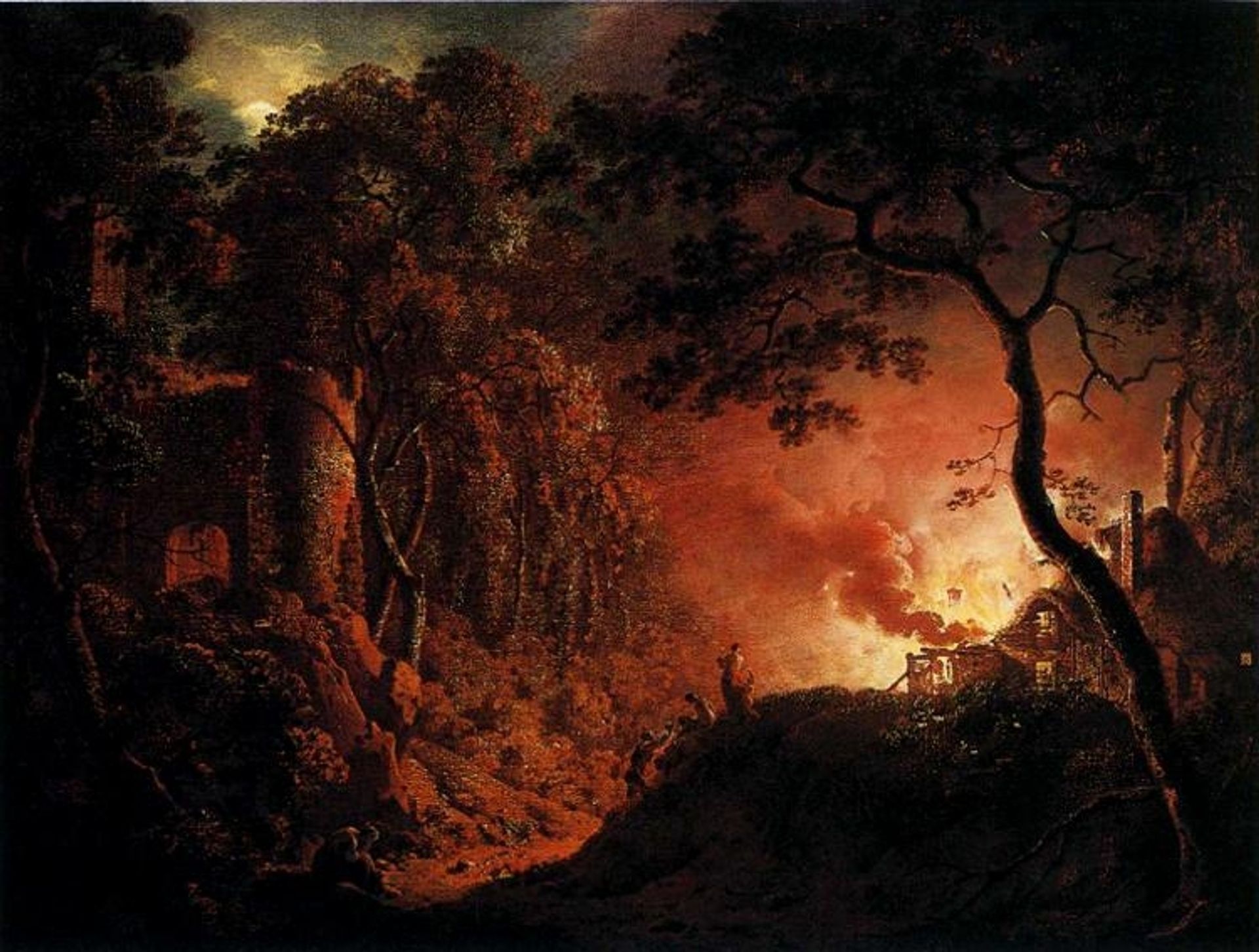 A Cottage on Fire by Joseph Wright of Derby