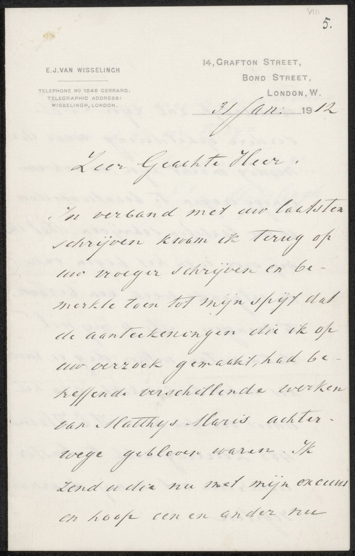 Brief aan Pieter Haverkorn van Rijsewijk by Elbert Jan van Wisselingh