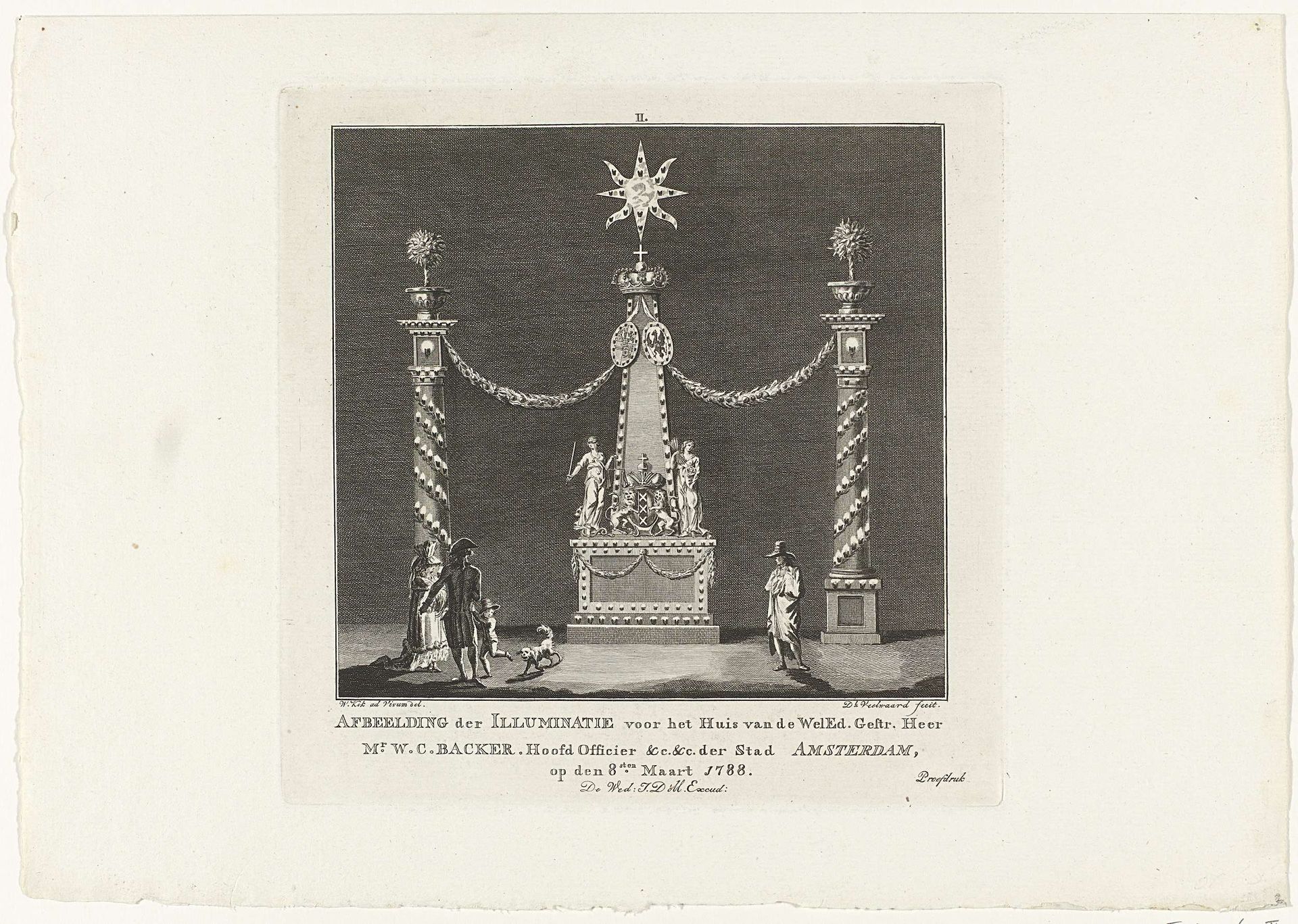 Illuminatie voor het huis van mr. W.C. Backer te Amsterdam, 1788 by Daniël (I) Veelwaard