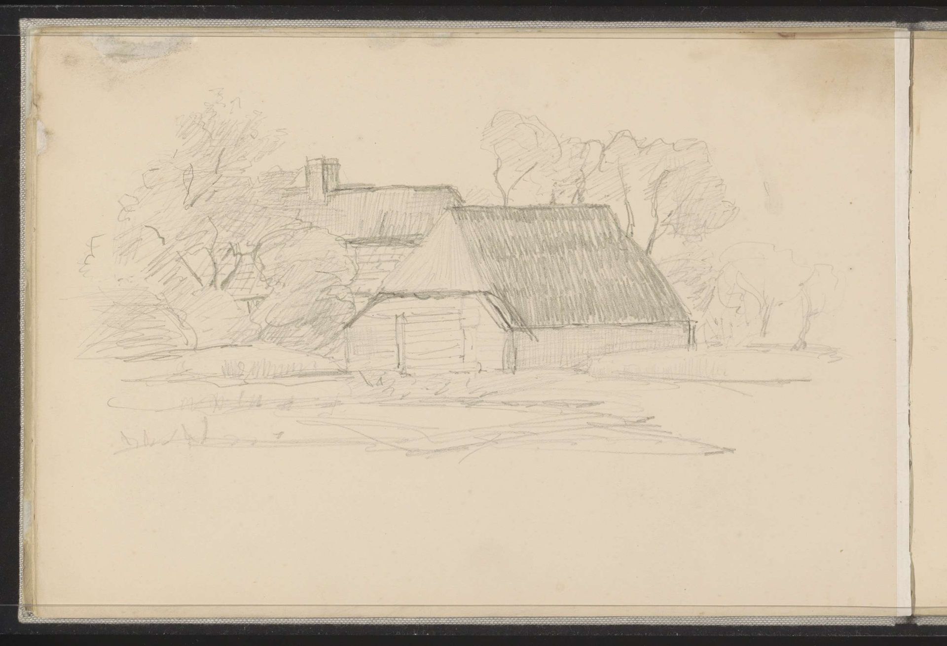 Boerderij en schuur tussen de bomen by Jozef Israëls