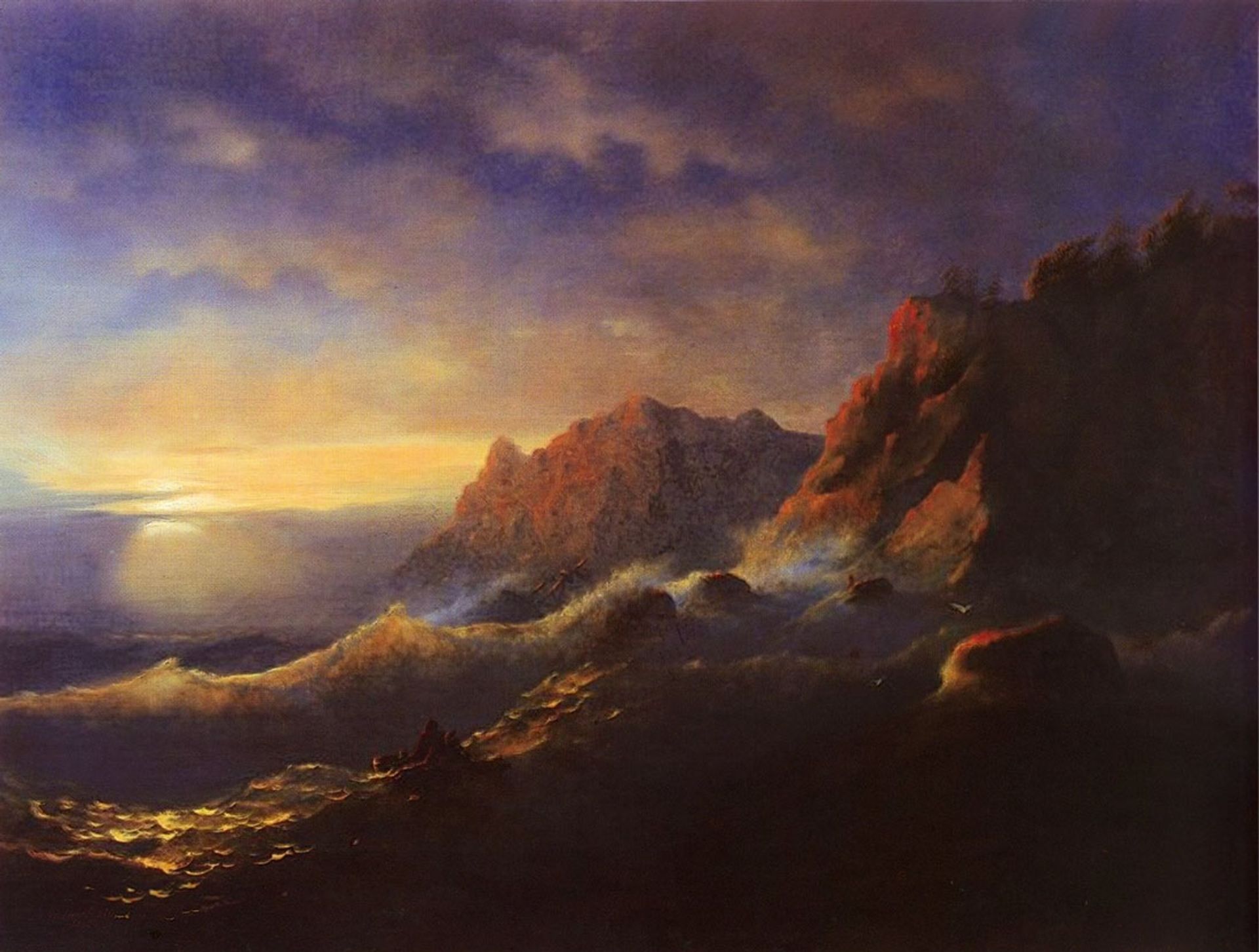 Tempest. Sunset by Ivan Konstantinovich Aivazovsky