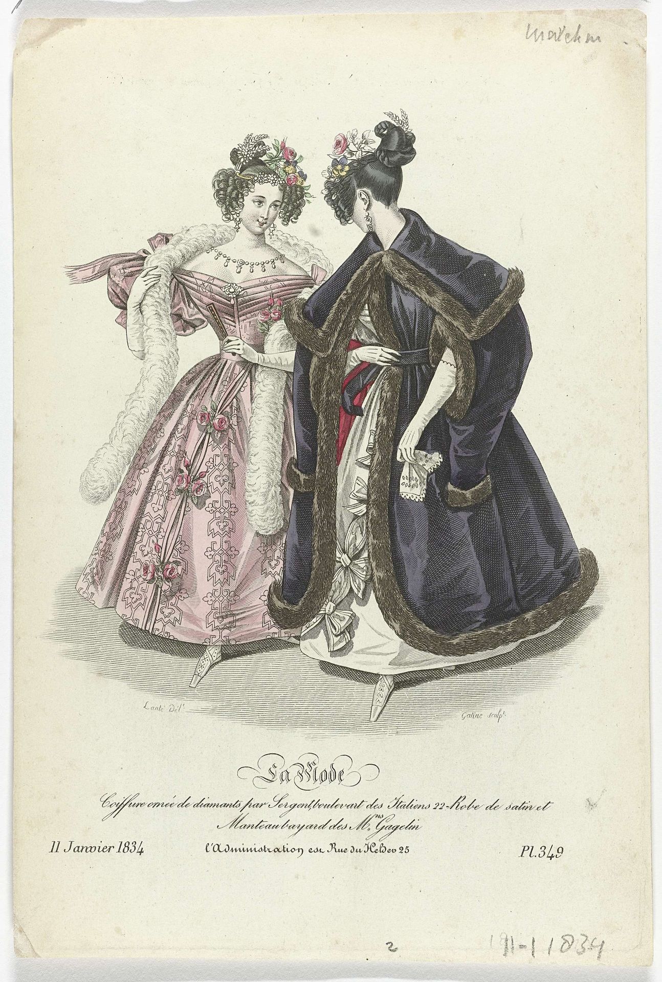 La Mode, 11 Janvier 1834, Pl. 349 : Coiffure ornée de diamants (...) by Georges Jacques Gatine